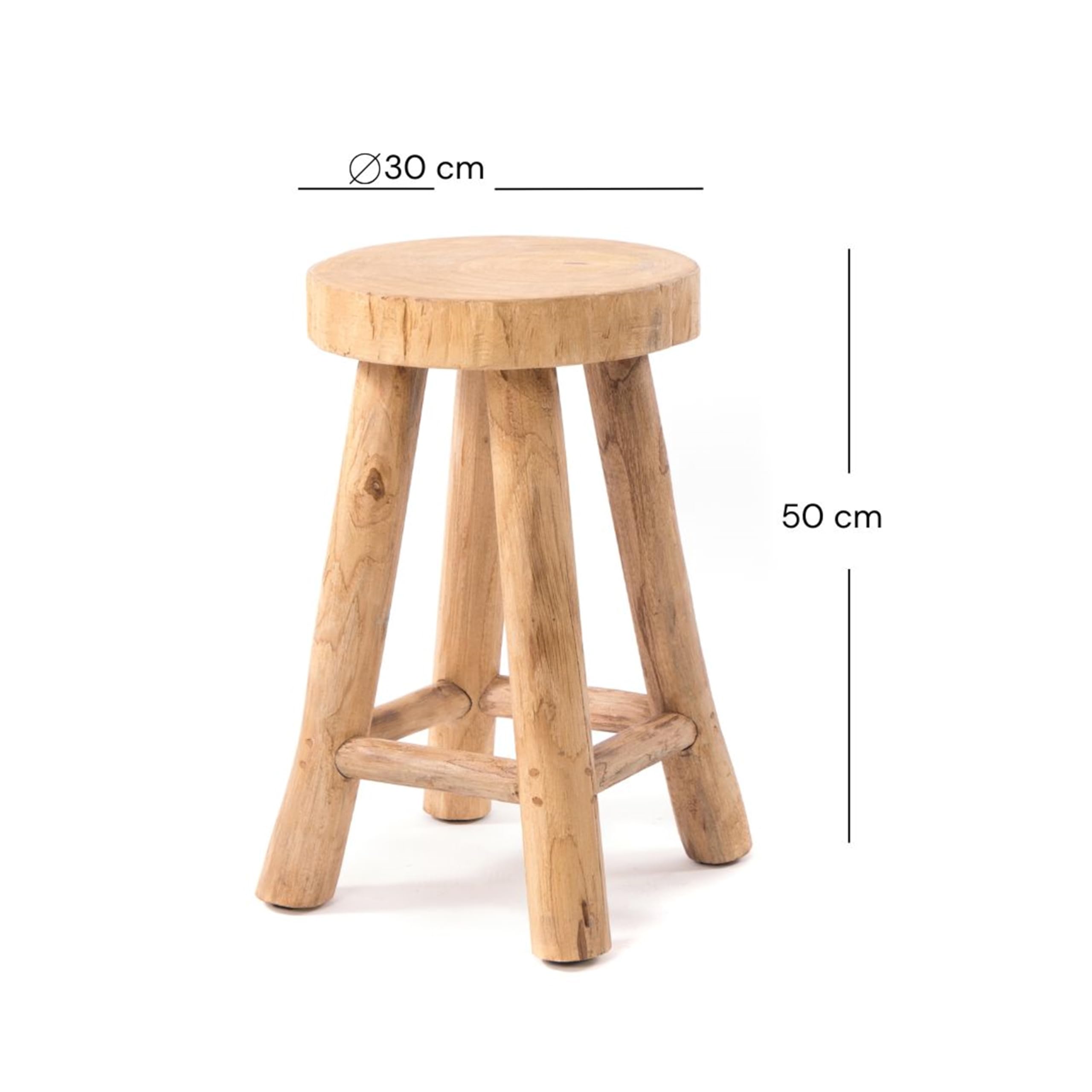 DESIGN DELIGHTS Drewniany taboret Pinto | 50 x 30 x 30 cm, drewno tekowe, rustykalny stołek, stołek pomocniczy, okrągły taboret na rośliny, naturalny taboret na kwiaty, taboret do siedzenia