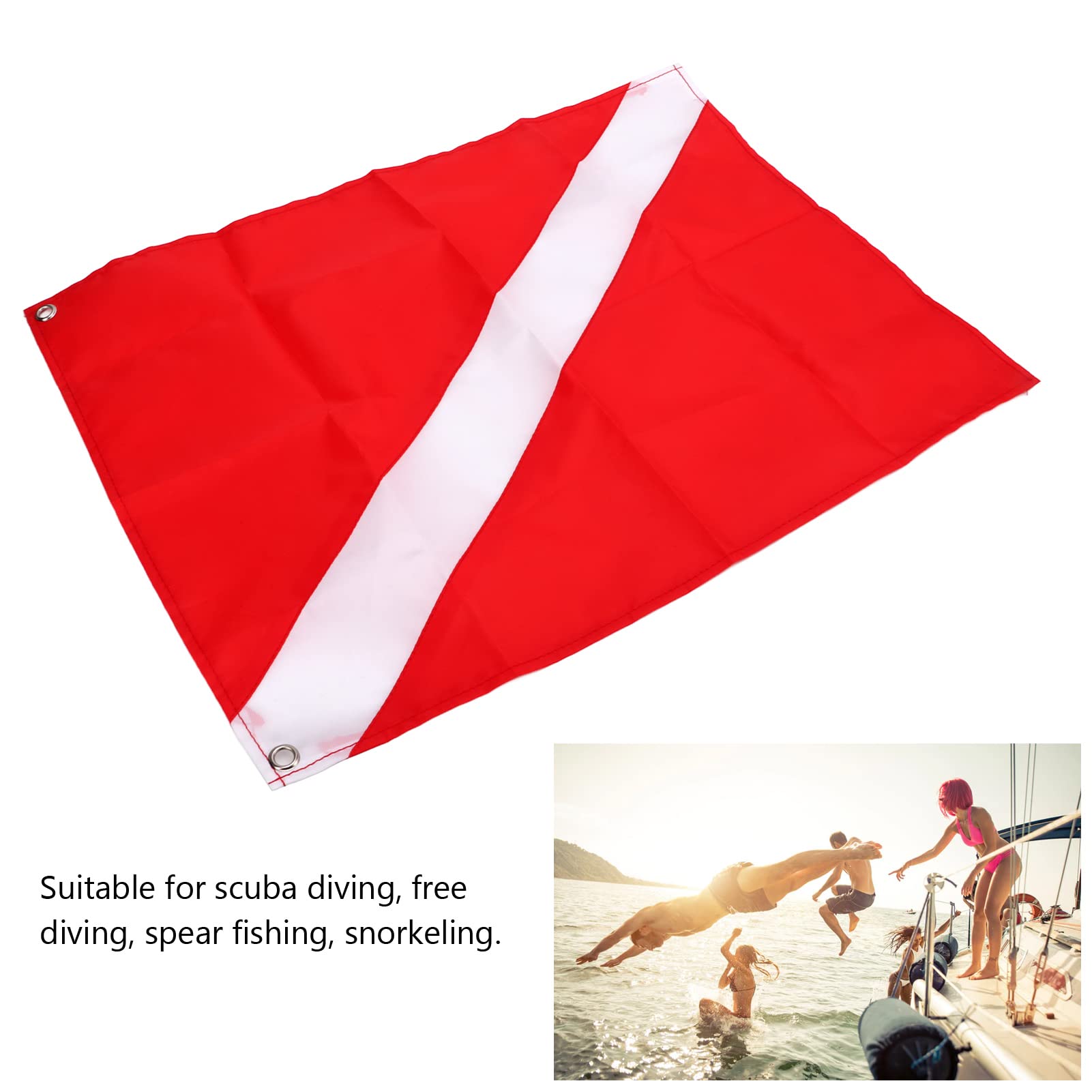 Dive Flag, Polyester Diver Down Boat Flag Dive Flag Plongée Sous-marine Chasse Sous-marine Apnée Diver Down Boat 50x35cm Rectangulaire Rouge + Blanc