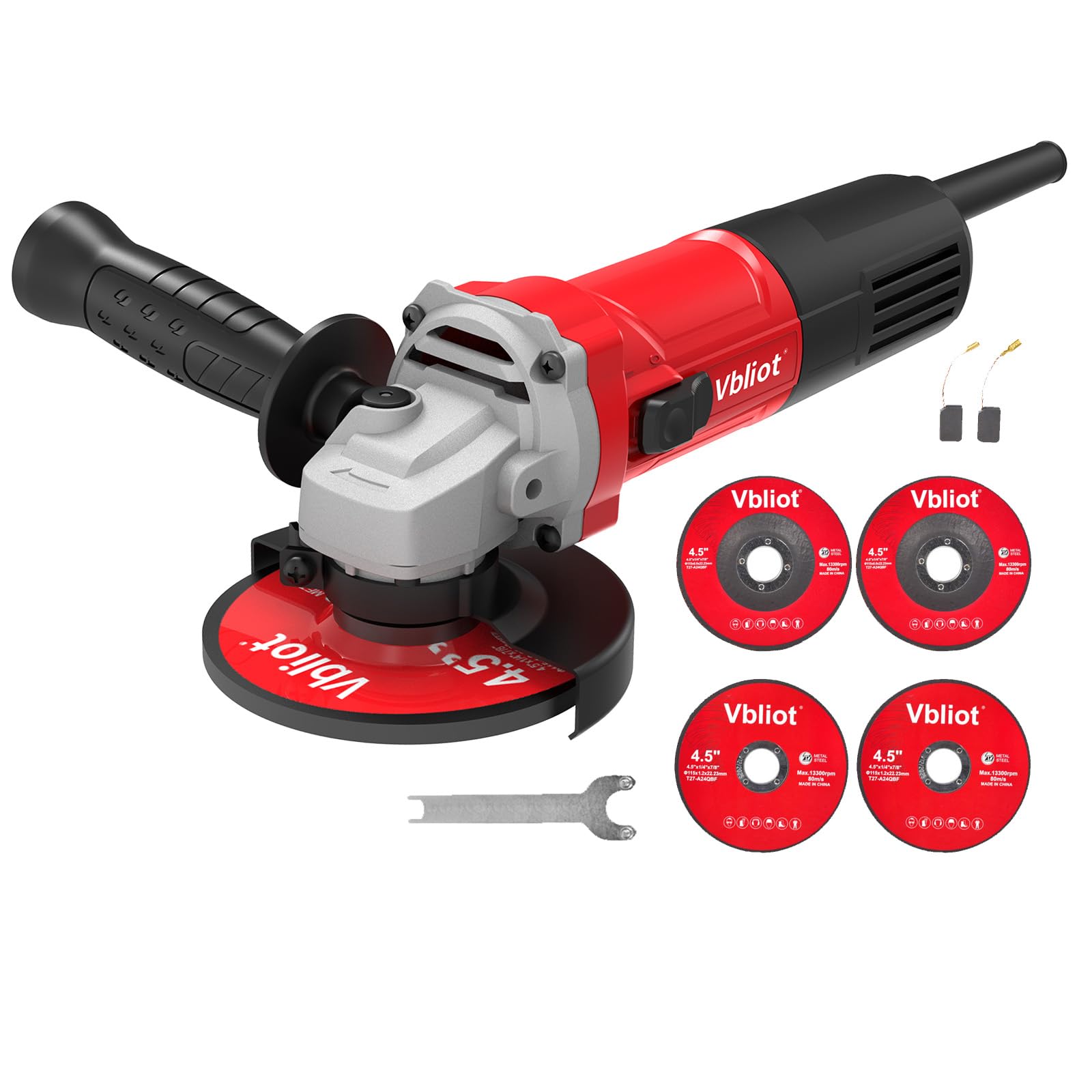 710W Electric Angle Grinder Tool 6A 4-1/2 Inch with 360 Rotational Guard 11000RPM Power Tool for Cutting and Grinding Metal Stone Wood Polishing, Red