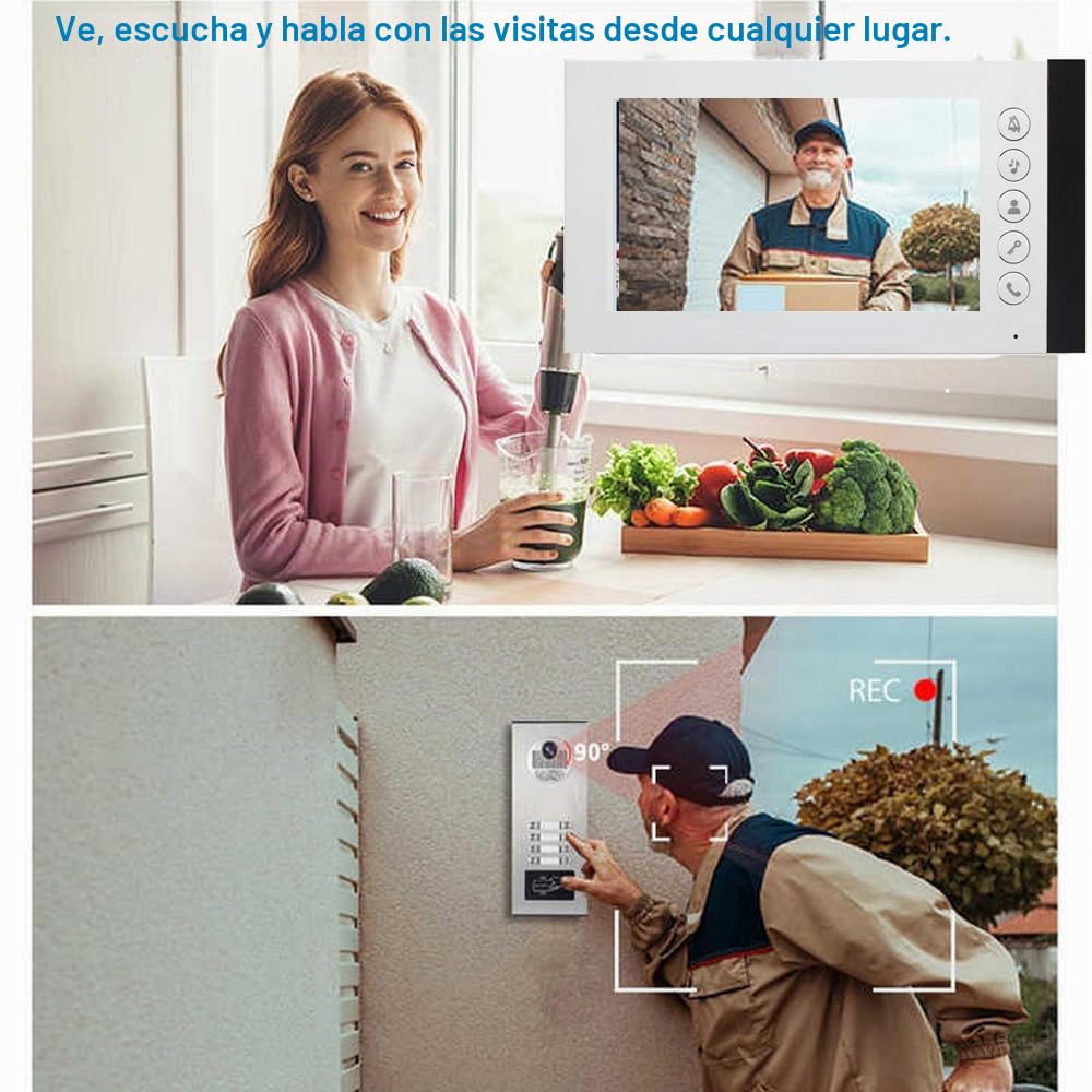 Video por cable sistema de intercomunicación de varios apartamentos, 2/3/6/8/10/12 Unidad 7 pulgadas MONITOR VIDEO timbre kit interior y exterior (1 Timbre + 8 Monitore)