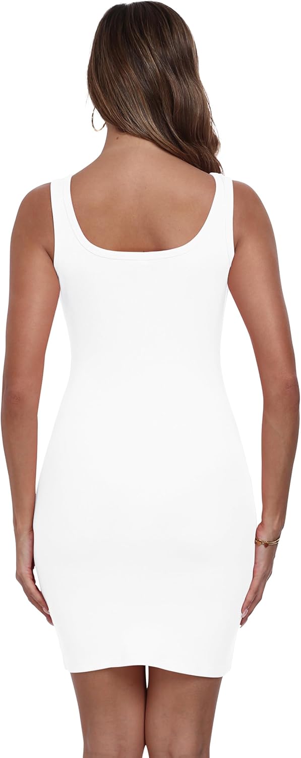 Qaffier Summer Dresses for Women Sexy Mini Dress Ribbed Knit Fitted Square Neck Bodycon Party Club Tank Dresses - Image 5