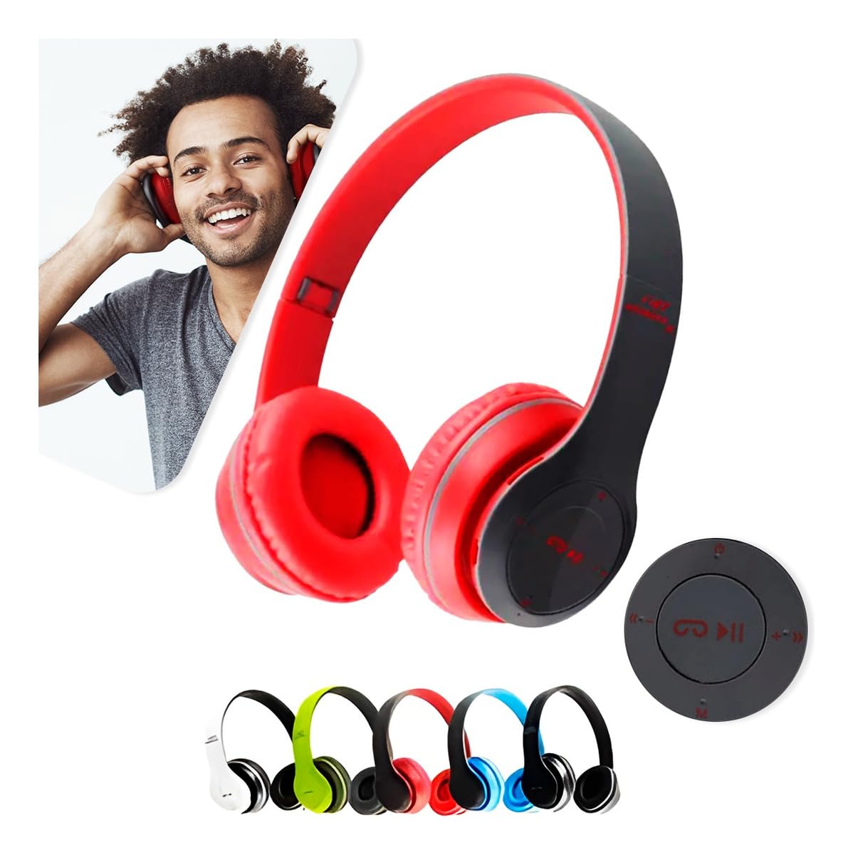 Fone de Ouvido Bluetooth Headphone P47 Sem Fio Wireless Micro Sd 5.0 Dobrável Com Microfone Regulável Para Corrida Academia Escritório Caminhada Reunião Linha Premium (vermelho)