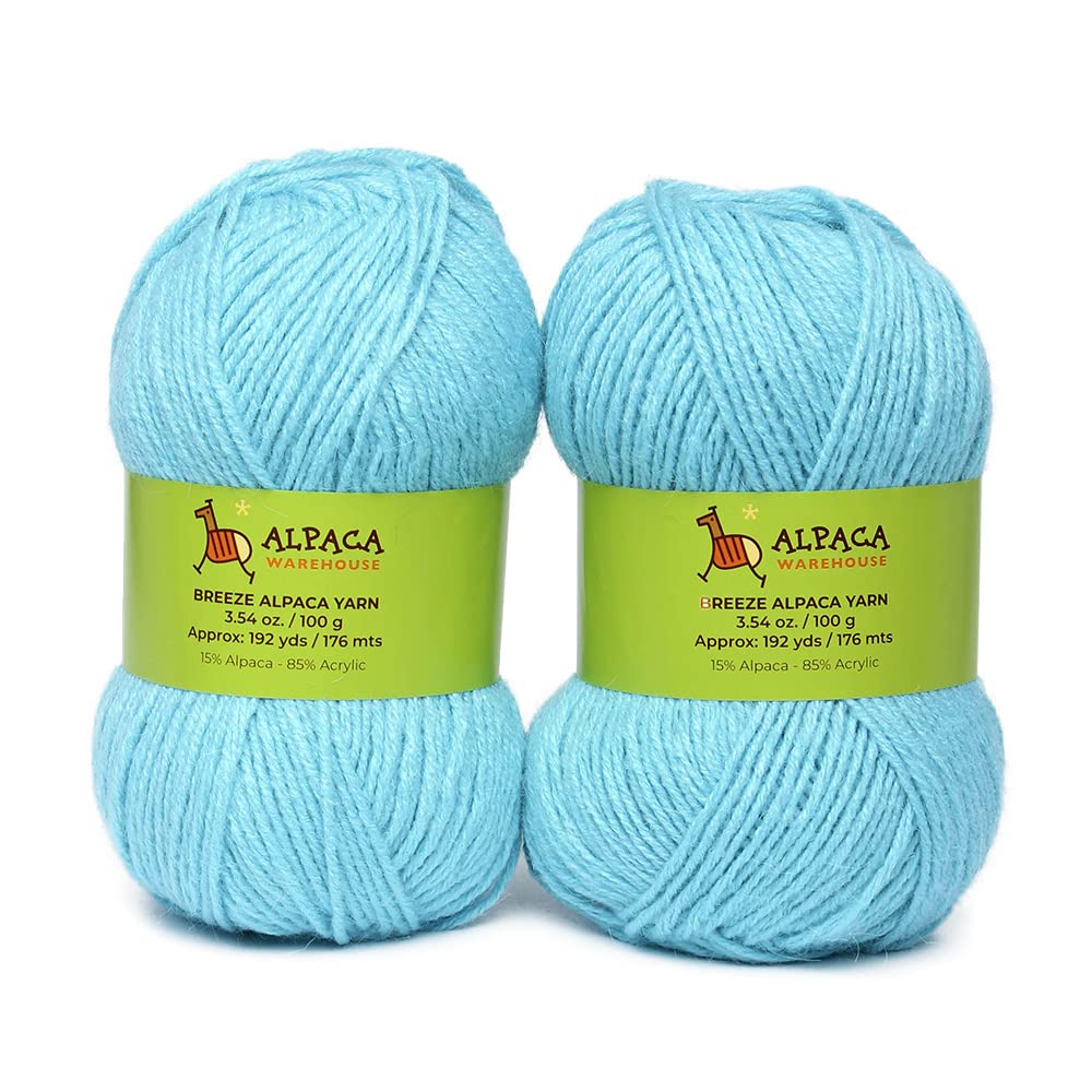 Alpaca Warehouse Blend Yarn Wool 2 Skeins 200 Grams Worsted Weight - Heavenly Soft and Perfect for Knitting and Crocheting (Aqua, Worsted Weight)