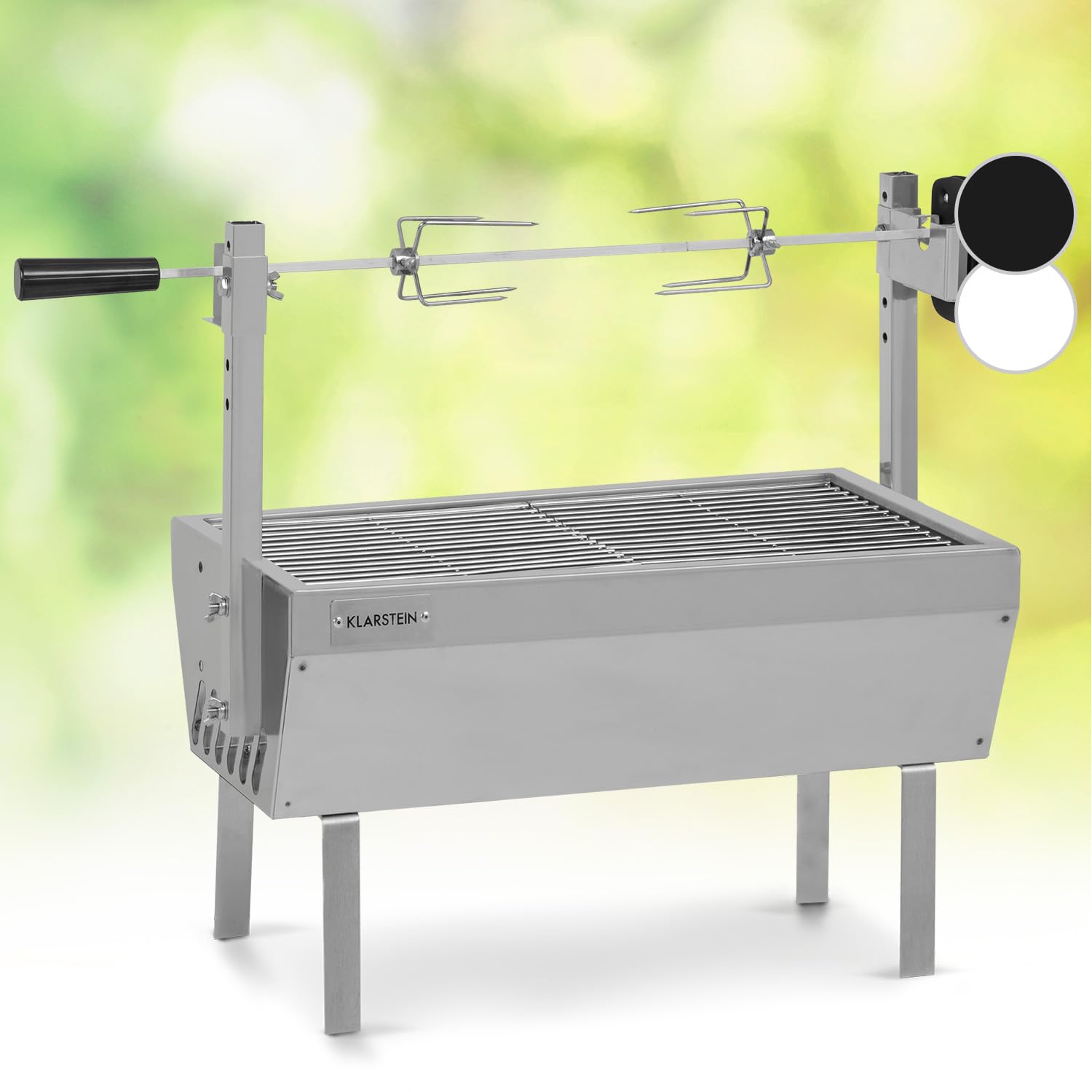 Klarstein 2-in-1 Kit Arrosto e Barbecue Elettrico Portatile, Barbecue Grill con Ruote da Trasporto, Barbecue con Griglia in Acciaio Inossidabile da Giardino, Barbecue da Terrazzo, Campeggio, Balcone