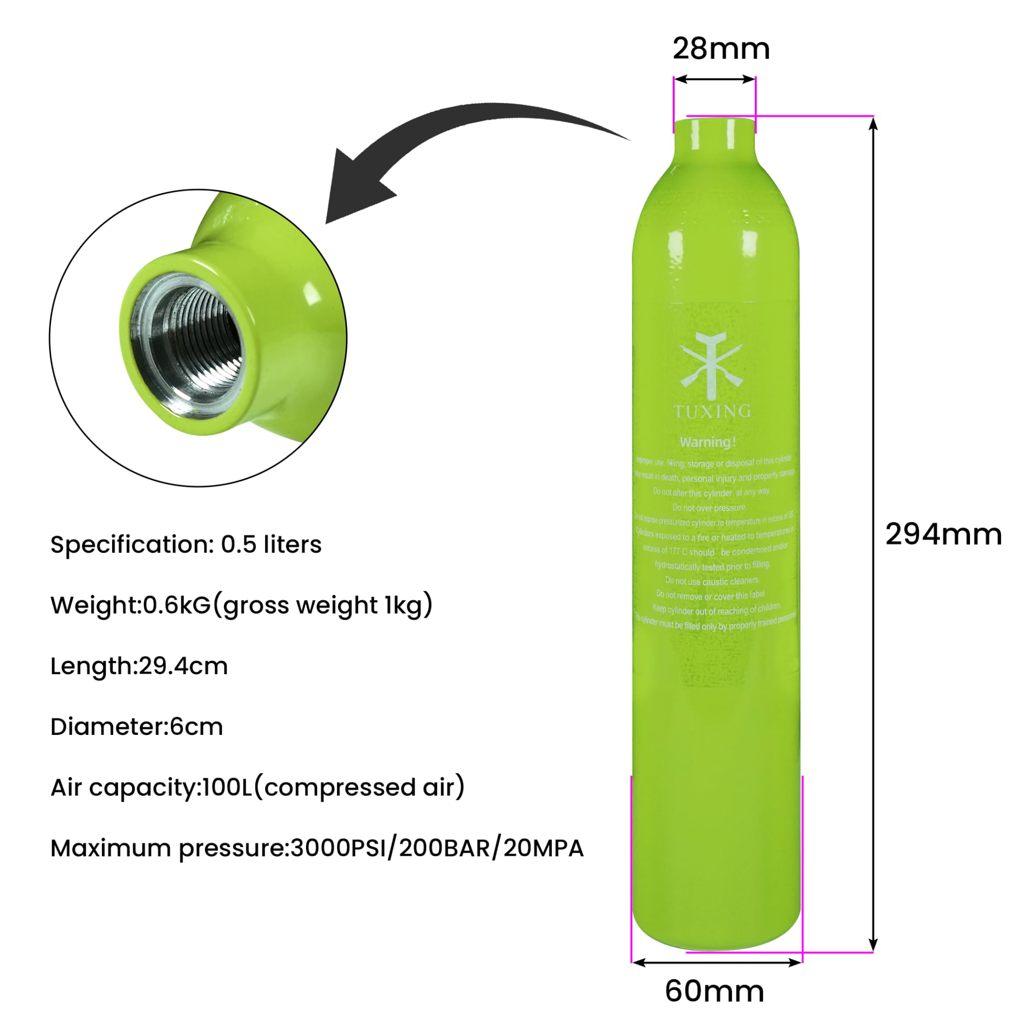TUXING Mini Scuba Tank, 0.5L Scuba Oxygen Cylinder Scuba Diving Tank, Scuba Diving Equipment Diving Respirator, Scuba Accessories for Underwater Diving Breathe Training(Green)