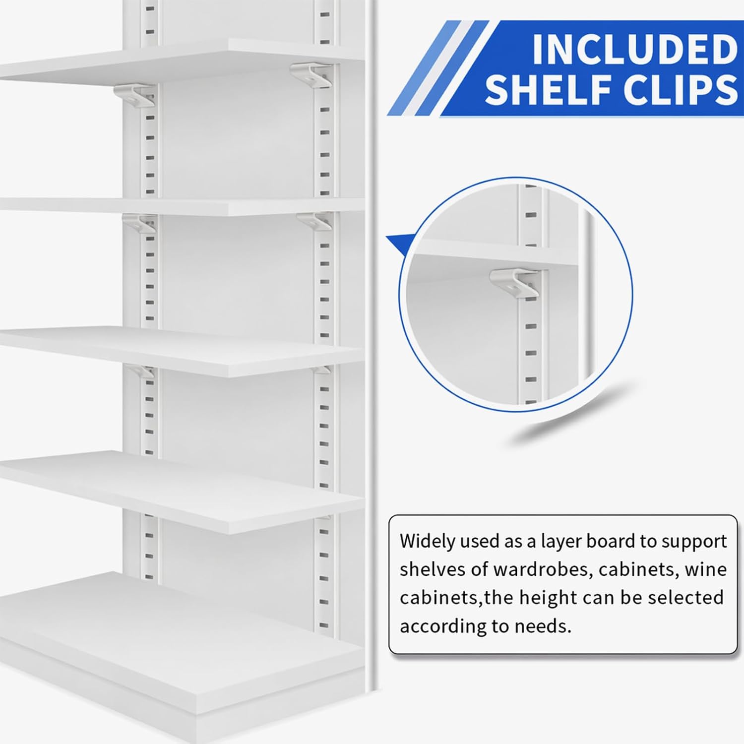 16 Pcs 40 Inch Shelf Pilaster Tracks and 48 Pcs Shelf Clips Adjustable Metal Rail Mortise Mount Pilaster Strip Standard for Bookcases Cabinet Closet Shelving System (16, White)