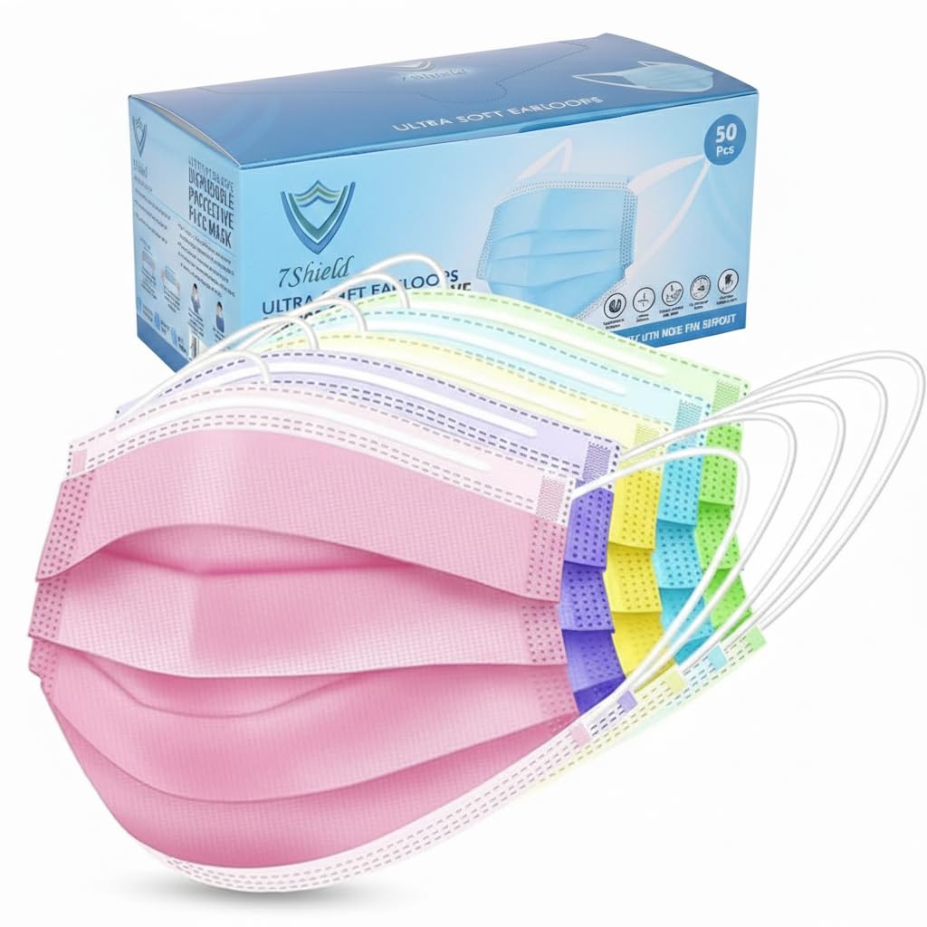 Non-Woven Fabric Disposable Face Mask, Pink Purple Yellow Green Blue, Pack of 50, Without Valve, for Men and Women-image-10