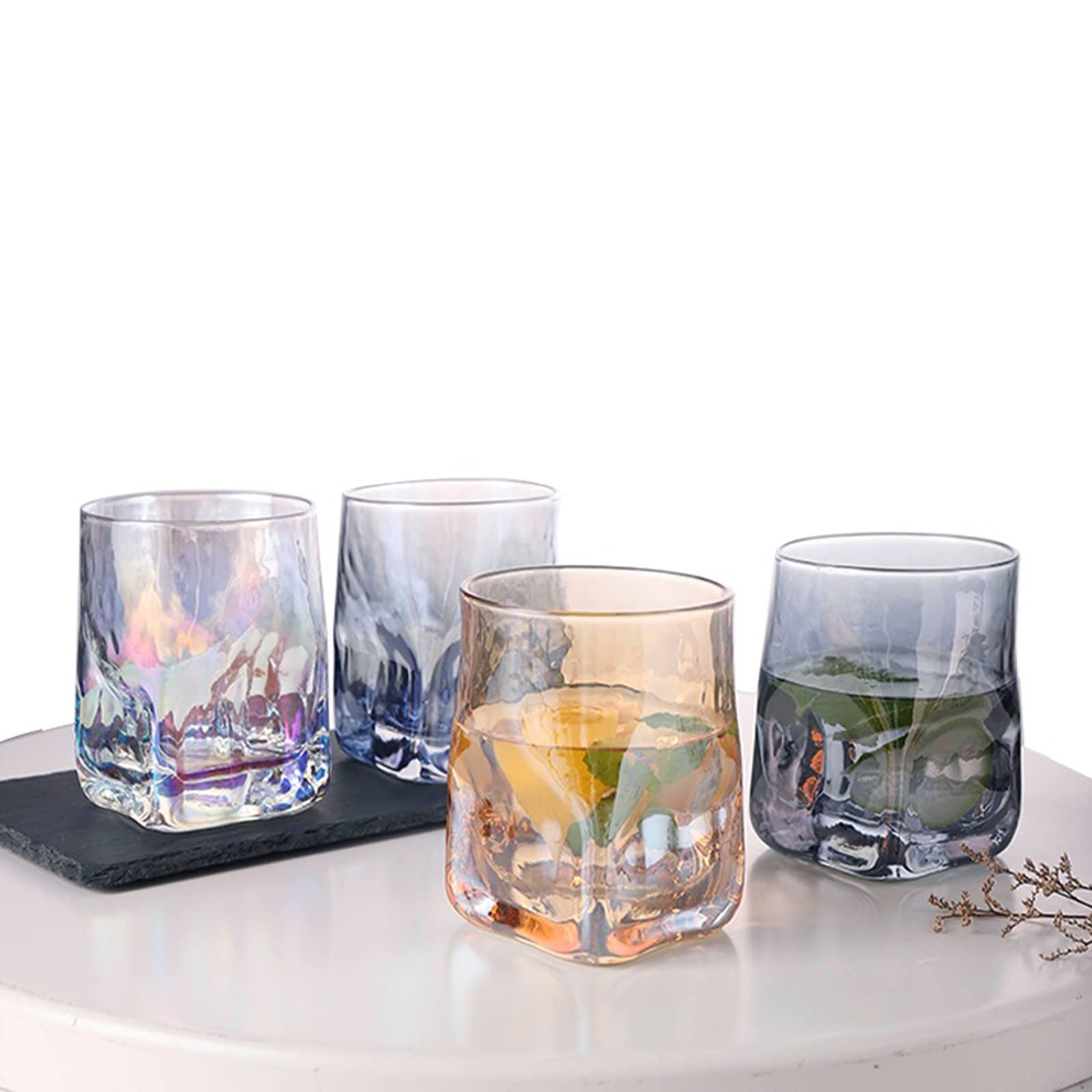 Szklane kubki kreatywne kwadratowe młotkowane szklanki do whisky, szklanka do wody, kubek na wodę, kieliszek do soku kieliszek do wina kubek do picia 250 ml / 330 ml szklanki do picia (kolor: mały) a)