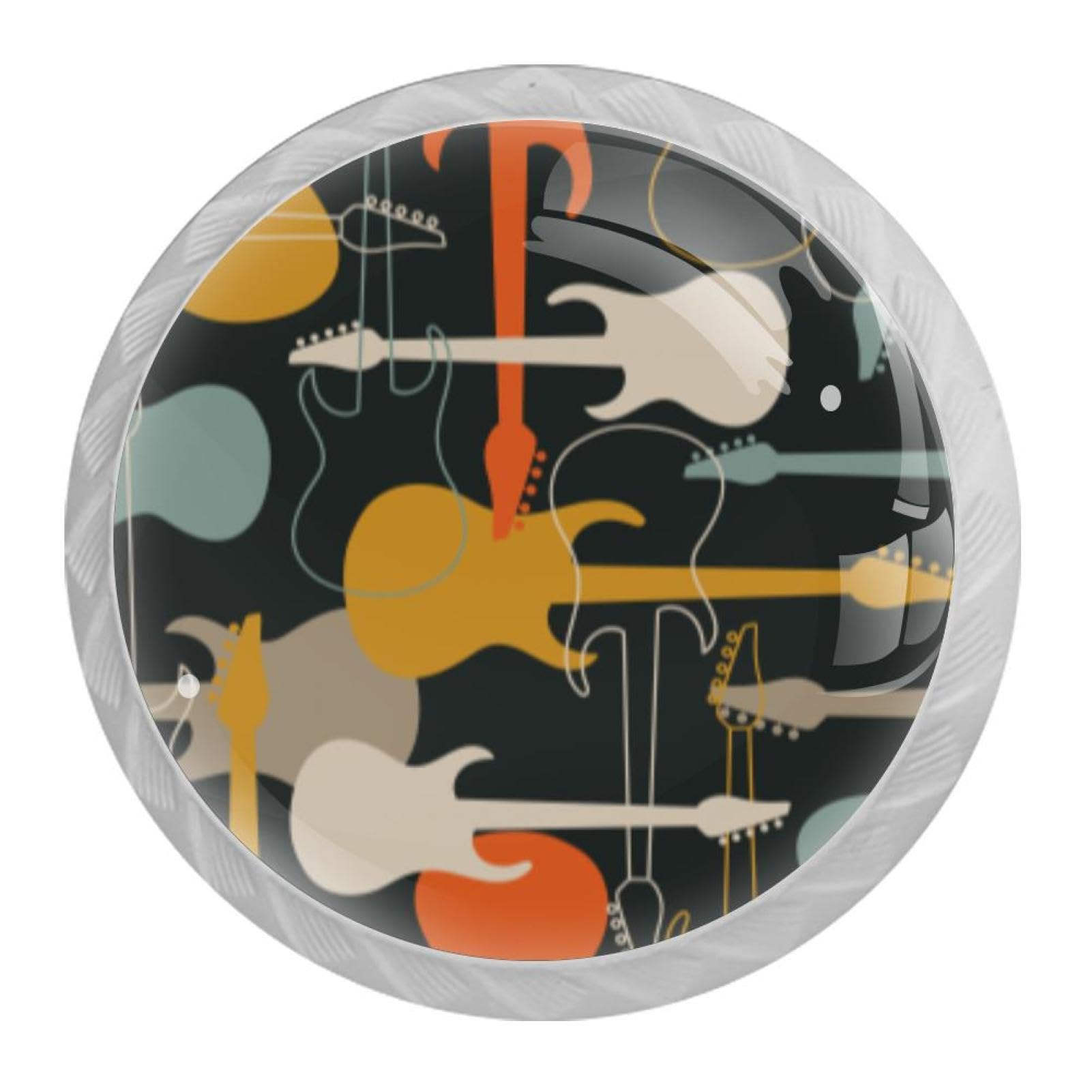Tqmspg Multi10 4 Pieces Drawer Pulls Music Guitars Patterns Door Knobs Dresser Handles For Kitchen Wardrobe Cupboard Hardware Furniture
