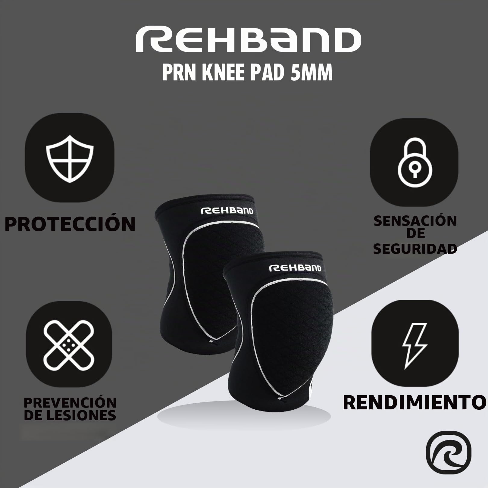 Rehband Rodilleras deportivas de neopreno para voleibol, balonmano y deportes de sala, ajuste ceñido y cómodo, protección de rodilla unisex, negro, 1 par, talla M