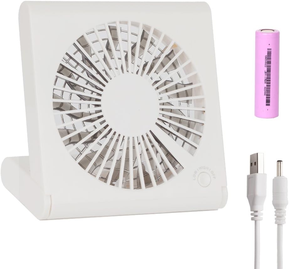 Foldable Fan, Portable with Battery Powered, USB Rechargeable mini Fan, Ultra Thin 135 Degree Foldable Electric Quiet Fan, 2018 new, White