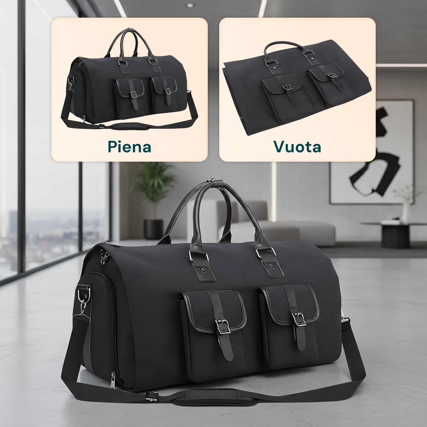 Avilia Borsone Viaggio 2 in 1 Impermeabile 56x32x33 cm -Scomparto Scarpe Ventilato - Bagaglio a Mano Cabina - Borsa Palestra Sportiva Weekend - Tessuto Oxford Tasche Multiple