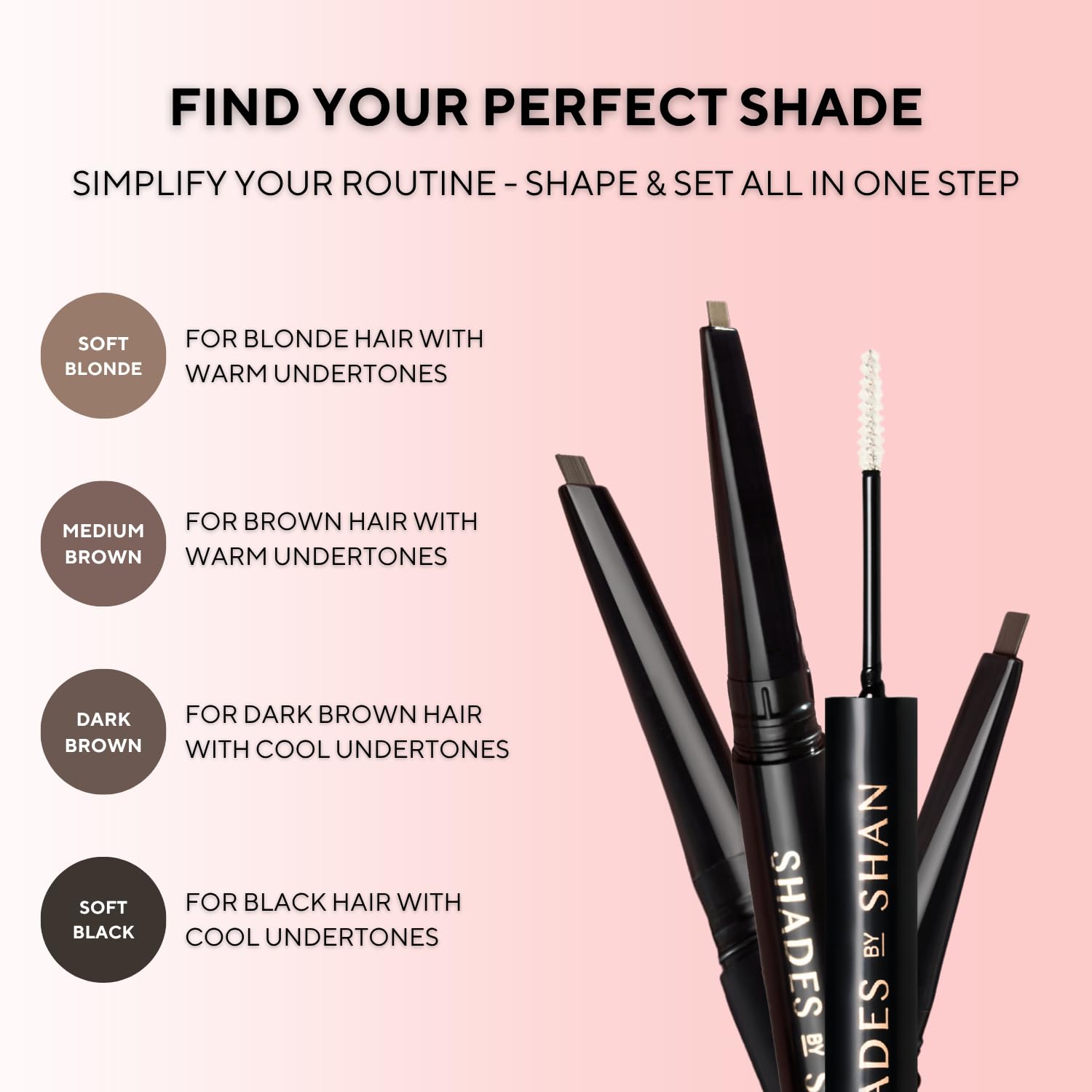 Shades By Shan Brow Duo - Lápiz de cejas y gel transparente, herramienta profesional de definición y ajuste de cejas (rubio suave)