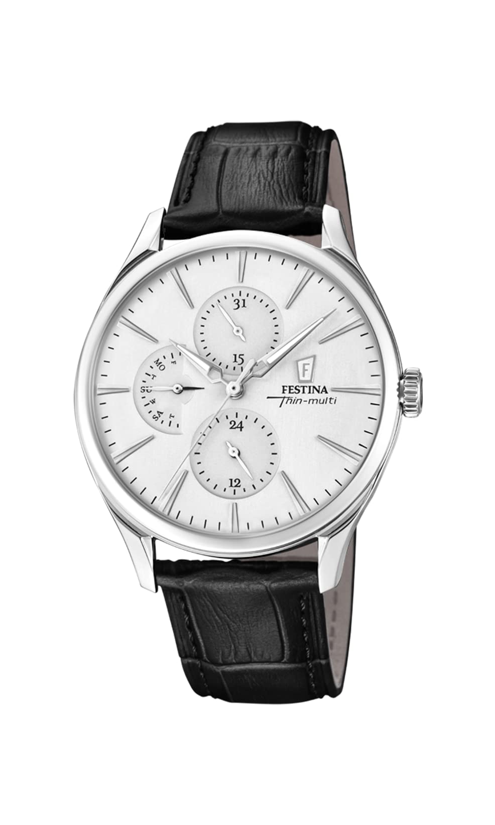 Festina Reloj Hombre F16992/1 Outlet Caja de Acero Inoxidable 316l Plateado Correa de Cuero Negro