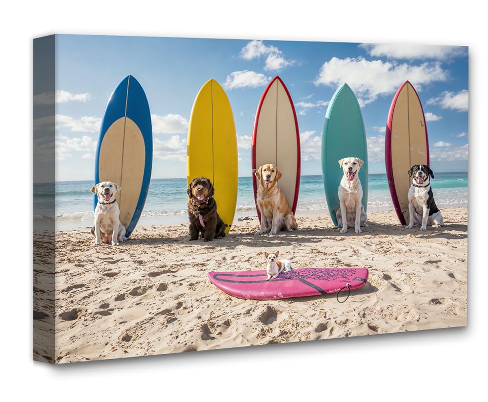 Amazon.com: Surf's Up: Cute Surfing Dogs Beach House 16x20