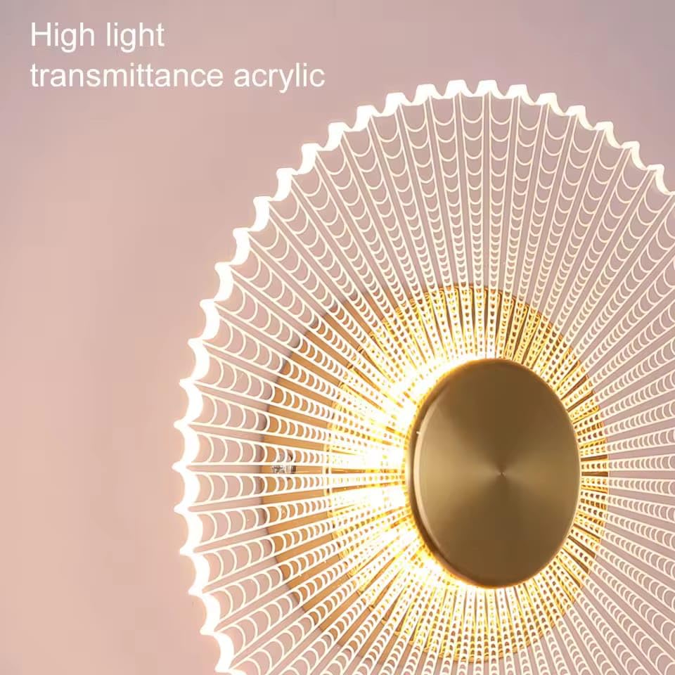 Image of Glowave Golden Transparent Acrylic Light Round Wall Lamp Lighting Sconce for Living Room Bedroom Bedside - Tricolour (White, Warm White, Natural White) (7107)