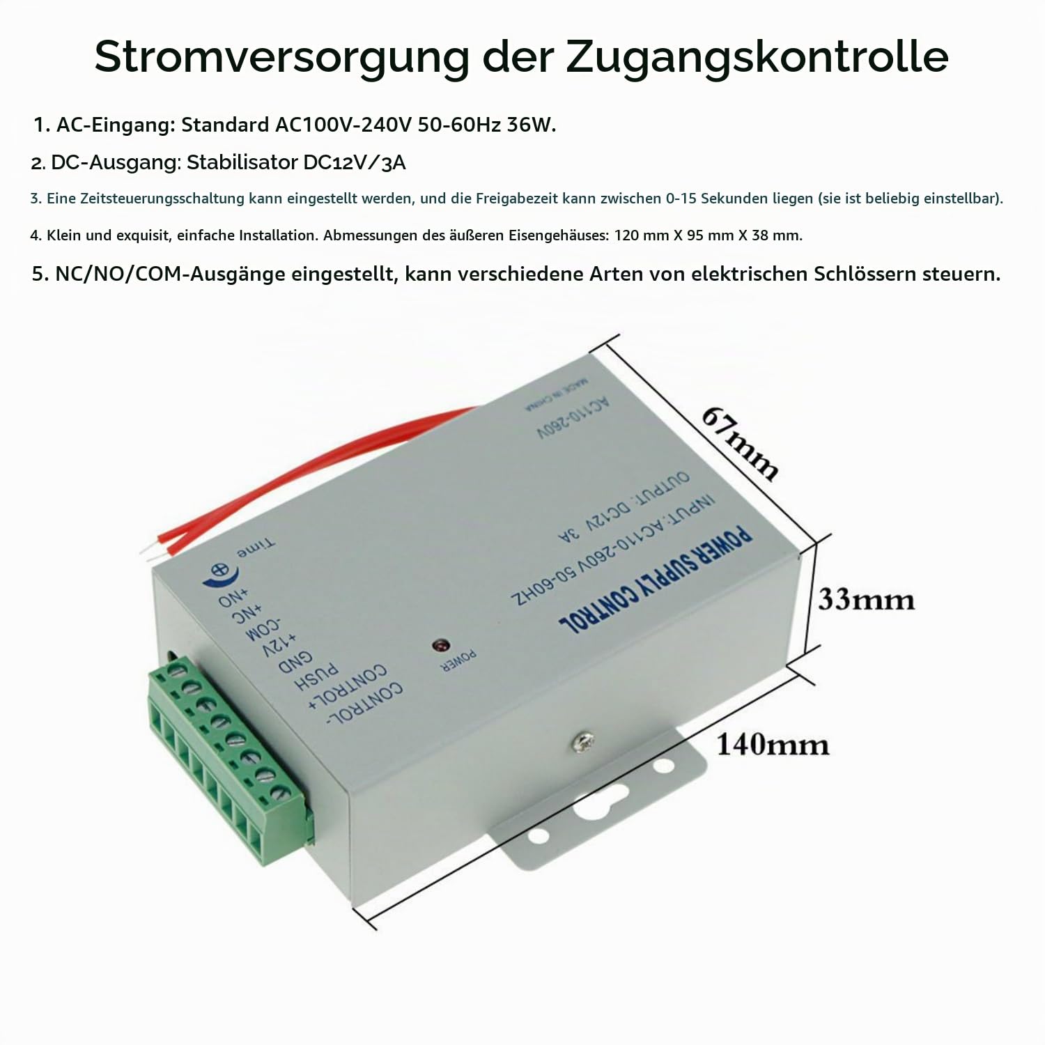 YAVIS Kompletter Satz des Wasserdichten RFID-Touchscreen-Zugangskontrollers IP68180KG elektromagnetisches Schloss, DC 12V 3A Netzteil, Ausgangstaste, 10 Schlüsselanhänger X13