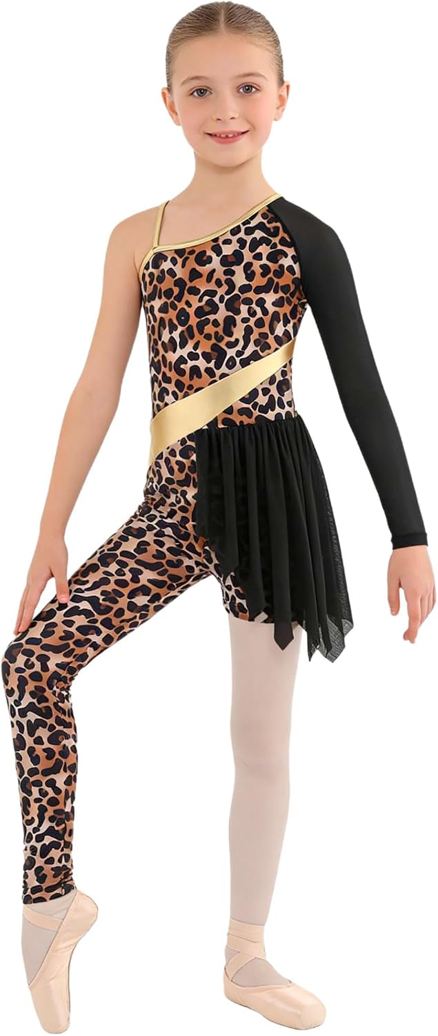 Gymnastics Leotards for Girls Leopard Print Bodysuit Jumpsuit Stage Performance Bodysuits Dancewear