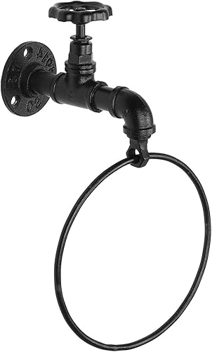 Miniatura 5 de MyGift Anillo de toalla de mano de baño industrial, soporte para toallas de baño montado en la pared, estante colgante, tubo de grifo de metal