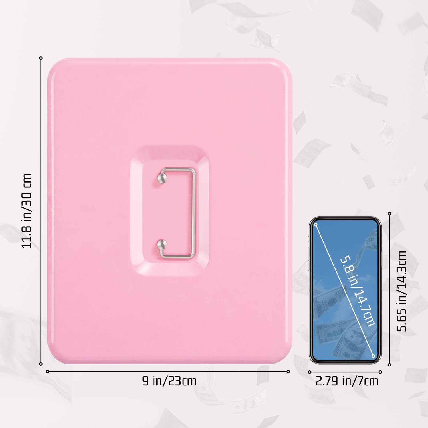 Flexzion Cassetta per contanti con chiave, salvadanaio per contanti e contanti, in metallo con serratura a molla e scomparti per monete, colore: rosa