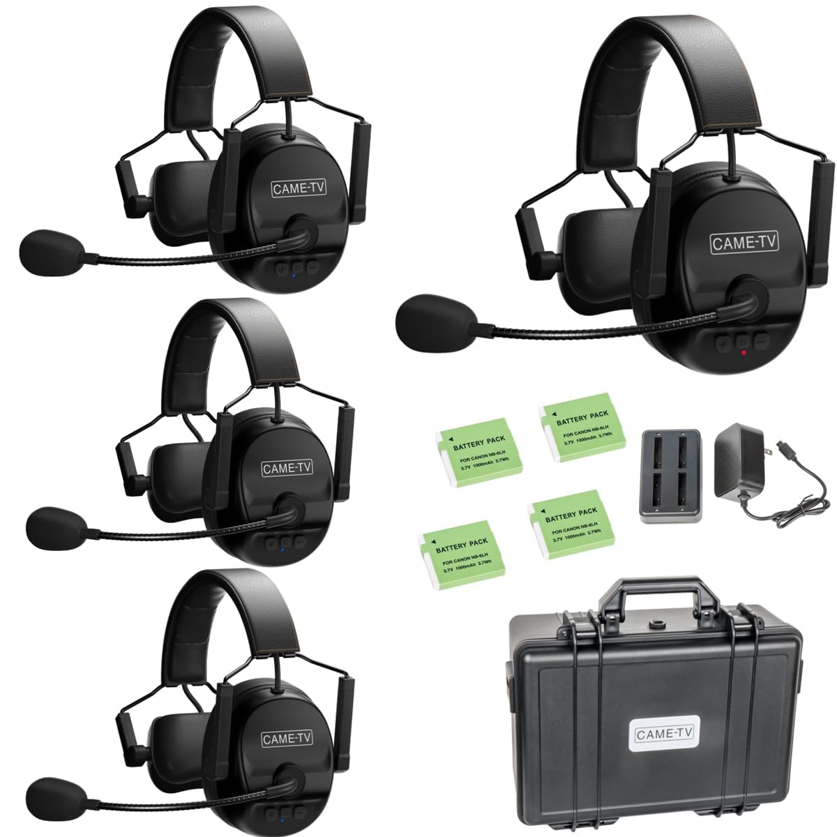 Came-TV Kuminik8 Wireless Intercom Headset System with Noise Cancellation, 1500ft Team Communication Group Talk, Zero Delay Mute Function Single-Ear Headset Film Production Stage Sport Event 4 Users