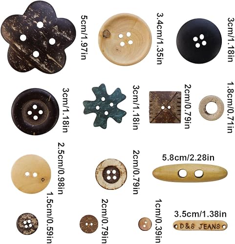 Miniatura 2 de TCOTBE 600 piezas de botones de madera de tamaños variados, colores mezclados, cáscara de coco, madera, botones de adorno hechos a mano para