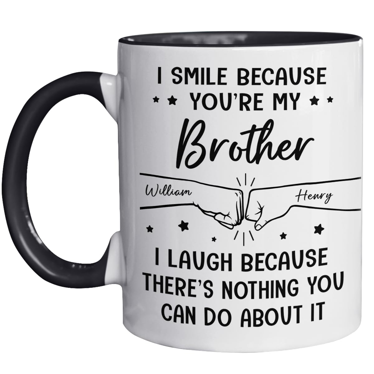 Joy Crafters I Smile Because You're My Brother - Family Personalized Accent Mug, Fathers Day Birthday Gifts for Brother Dad Cousin Friend, Funny Gifts