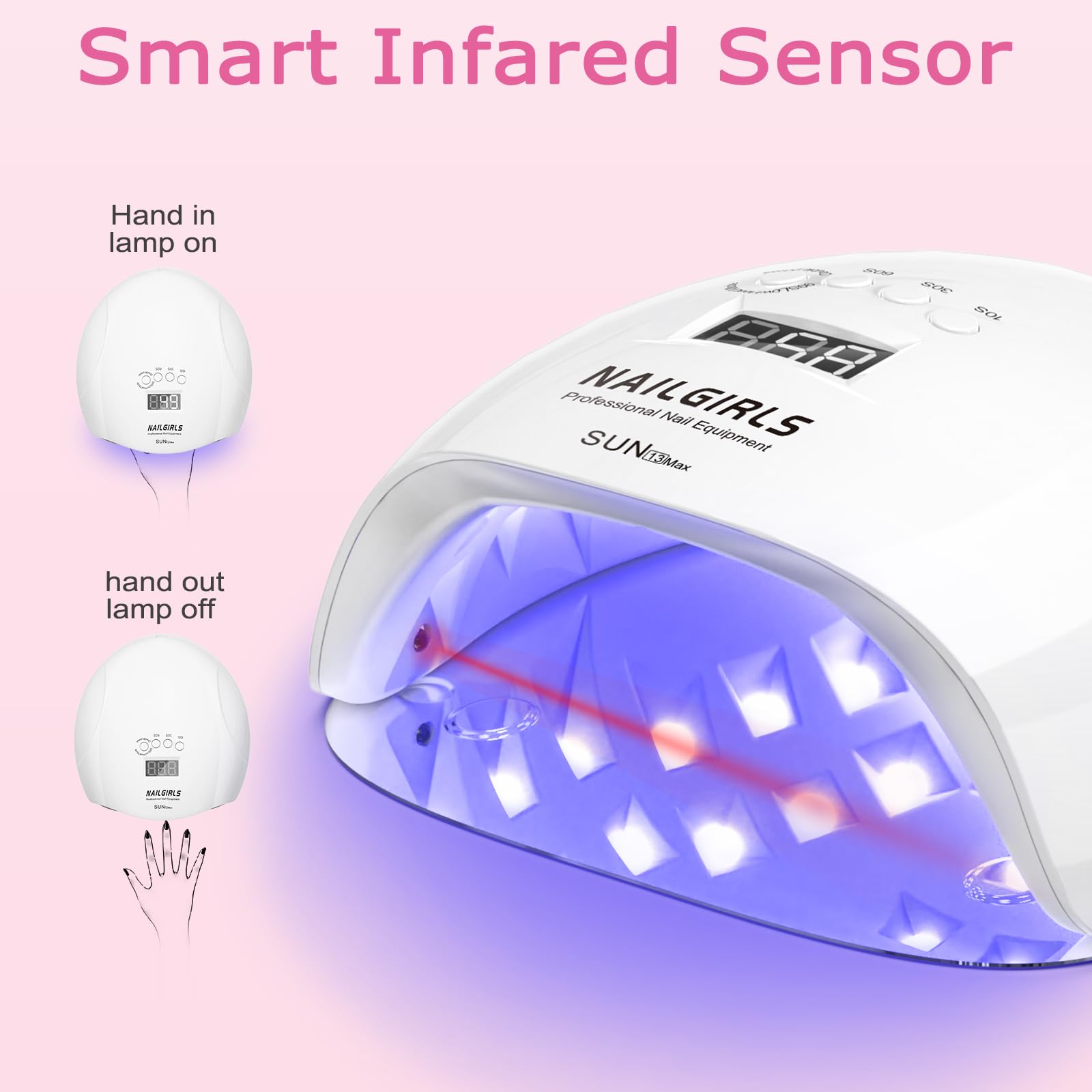 UV LED Nail Lamp,NAILGIRLS Gel Nail Lamp Professional 220W Gel Polish Nail Dryer Curing Lamps with 4 Timer Presets - Image 4