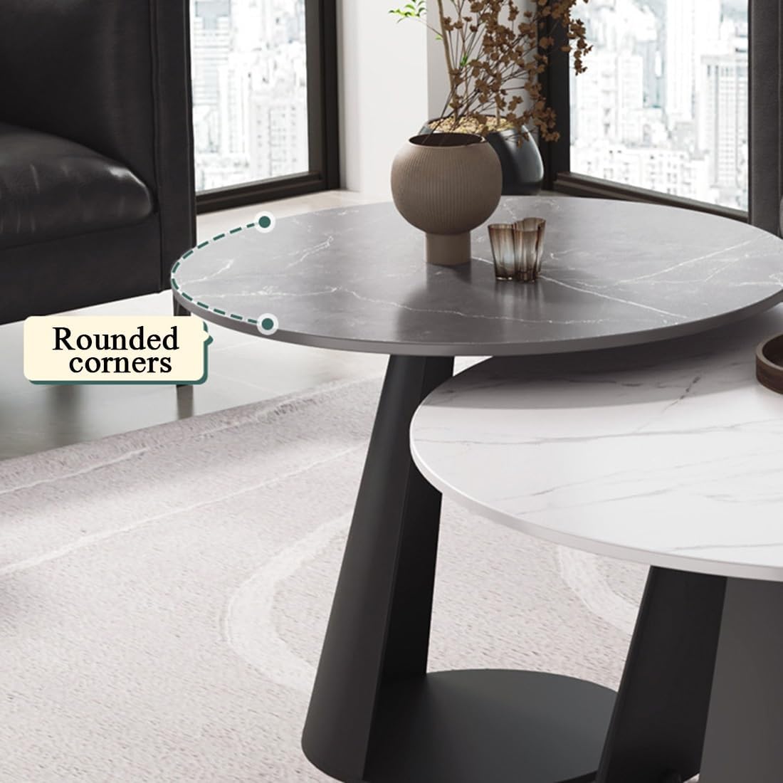 Modern Nesting Coffee Tables Set of 2, 2 in 1 Irregular Tea Eating Table, with Glass Top End Table, Center Couch tablw for Living Room, Bedroom, Office, Small Spaces, Easy to Assemble(70+40cm/27.5*15.