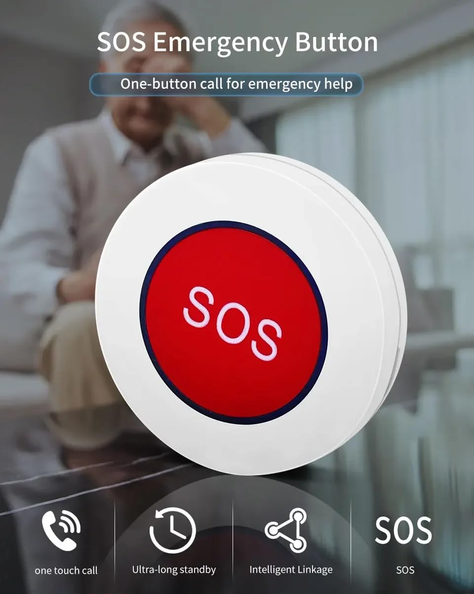 Wolf Guard Pulsante di emergenza SOS intelligente WiFi di Tuya, pulsante di chiamata antipanico senza fili, allarme personale per anziani pazienti disabili e bambini handicappati