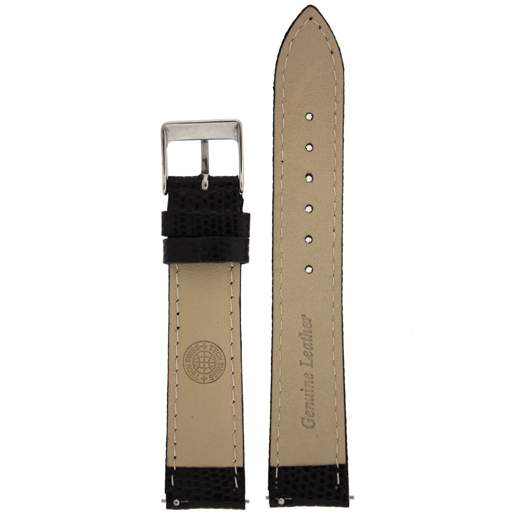 16mm Watch Band Genuine Leather Lizard Grain Black Quick Release Built-in Pins