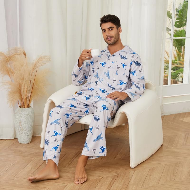 Vulcanodon Mens Pajama Set, Soft Flannel PJS for Men Comfy Warm Sleepwear - Image 5