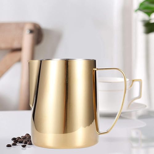 Miniatura 5 de Jarra de espuma de leche, 20 oz20.3 fl oz, taza de vapor dorada de acero inoxidable, jarra de leche para máquinas de espresso, capuchino, arte con