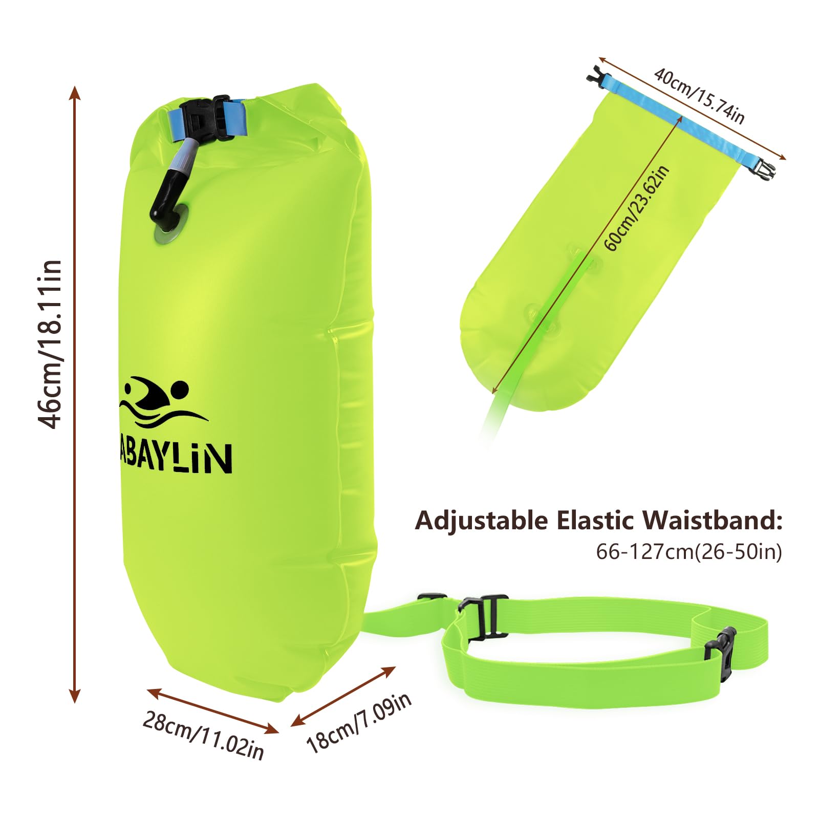 Habaylin Boa da nuoto da 20 l, con contenitore per bambini e adulti, impermeabile, gonfiabile, galleggiante di sicurezza per sport acquatici, nuotatori in acque libere, triatleti, kayaker e snorkelers