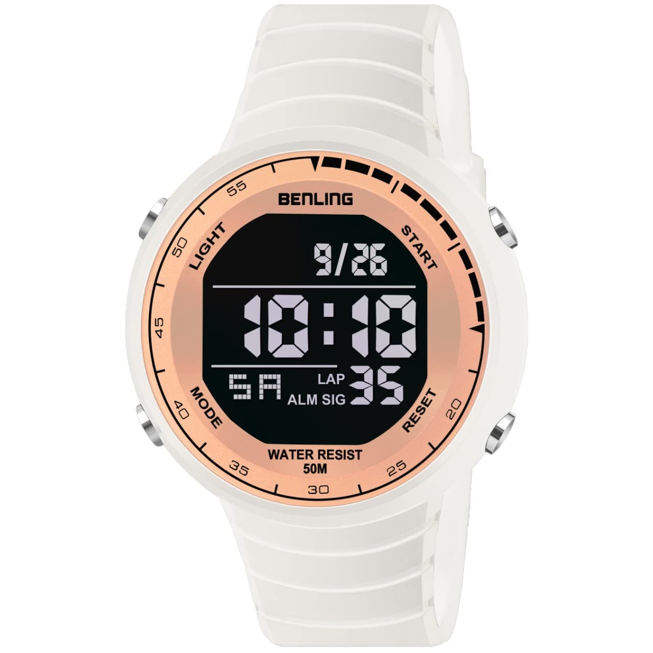 Benling Digital Watch Smart Design Multi Functional Black Color Strap Water Resistance Digital Sports Watch for Mens, Gold & White (B0BW11ZPB8) Amazon Price History, Amazon Price Tracker
