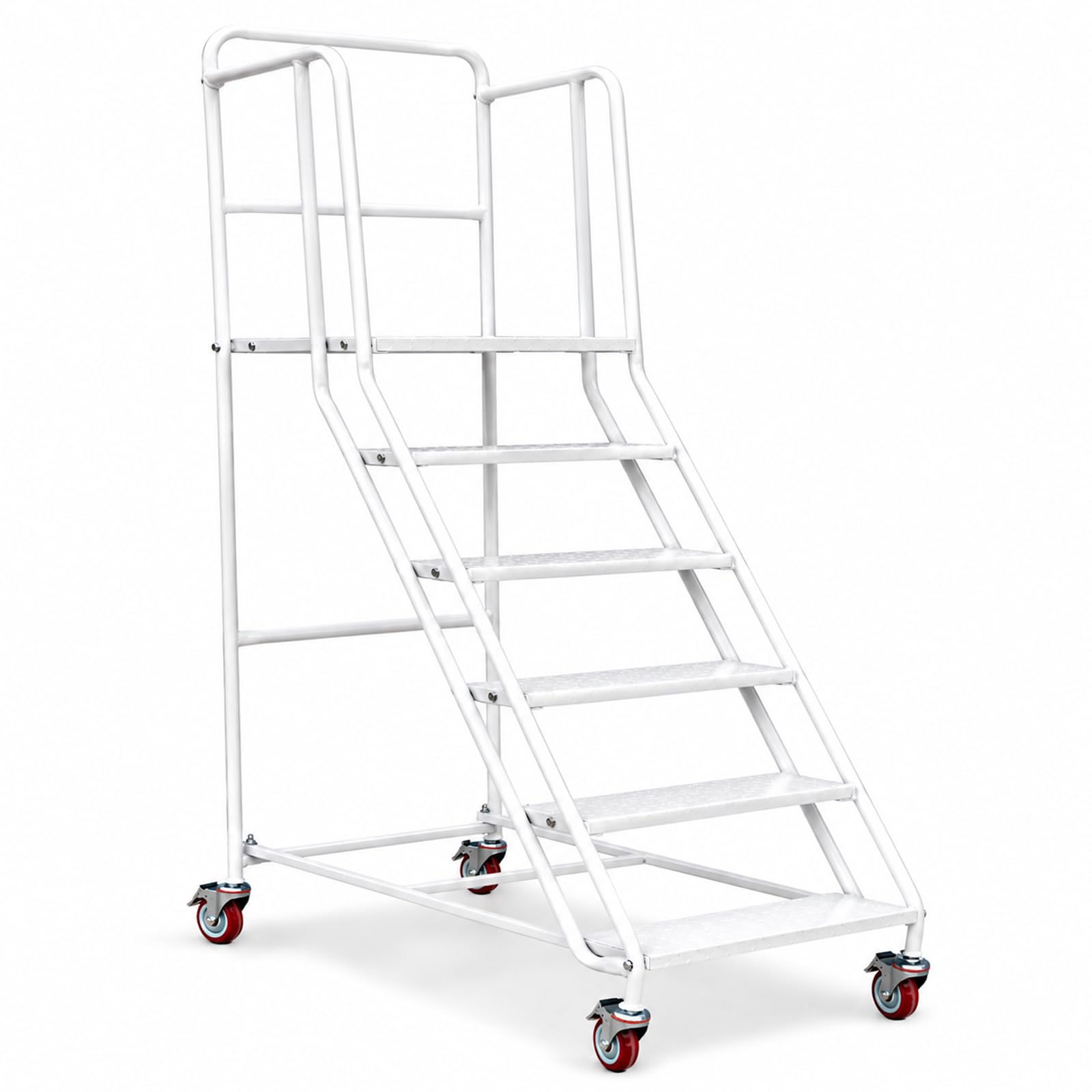 6 Step Rolling Stairs, Step Ladders with Wheels and Handrails, Easy to Move, Warehouse Non-slip Rolling Stairs with Fence, Mobile ladder Stool for Warehouse, Supermarket, Library