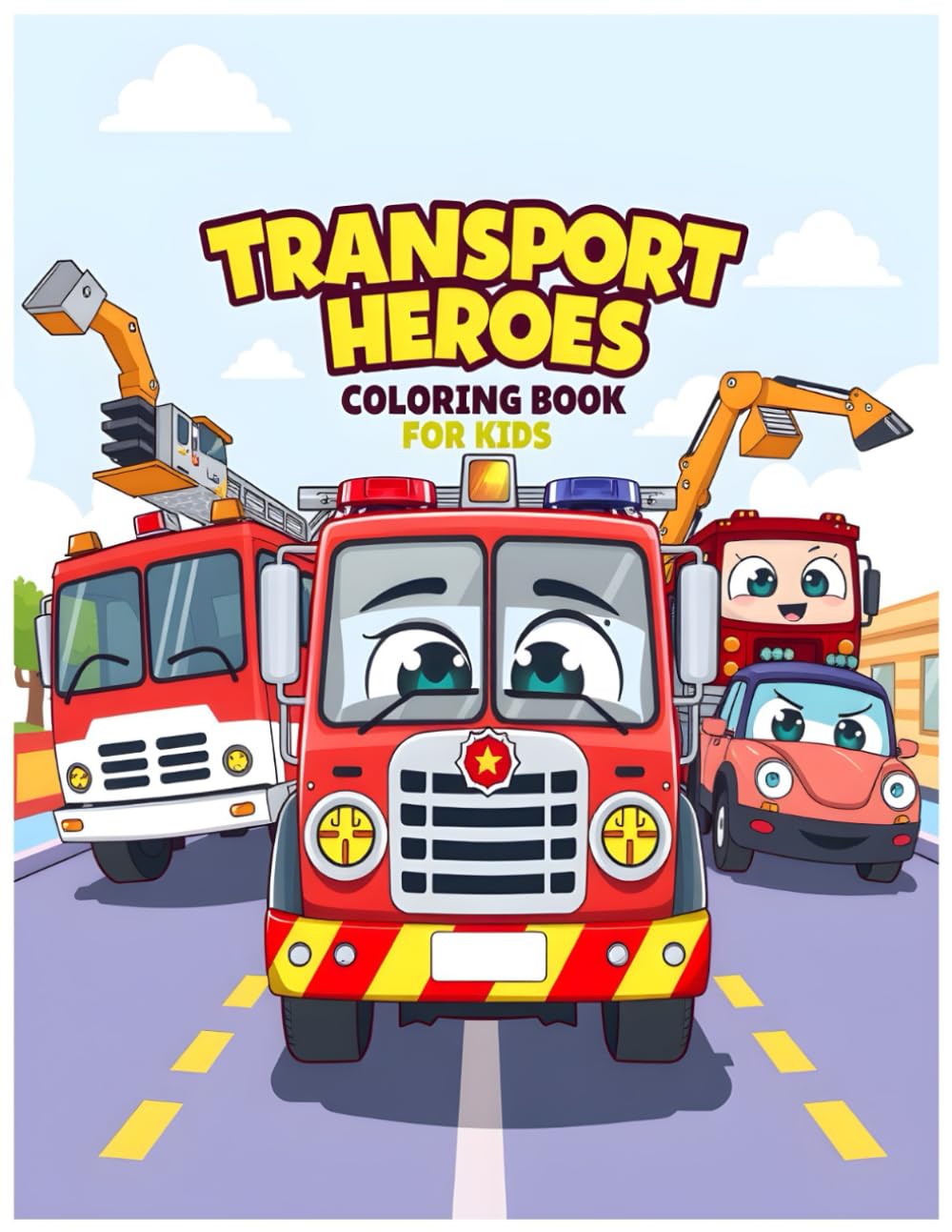 Transport Heroes Coloring Book for Kids: Action-Packed Fire Trucks, Police Cars & Construction Vehicles – Fun & Educational Coloring Adventure for Kids Ages 3–8