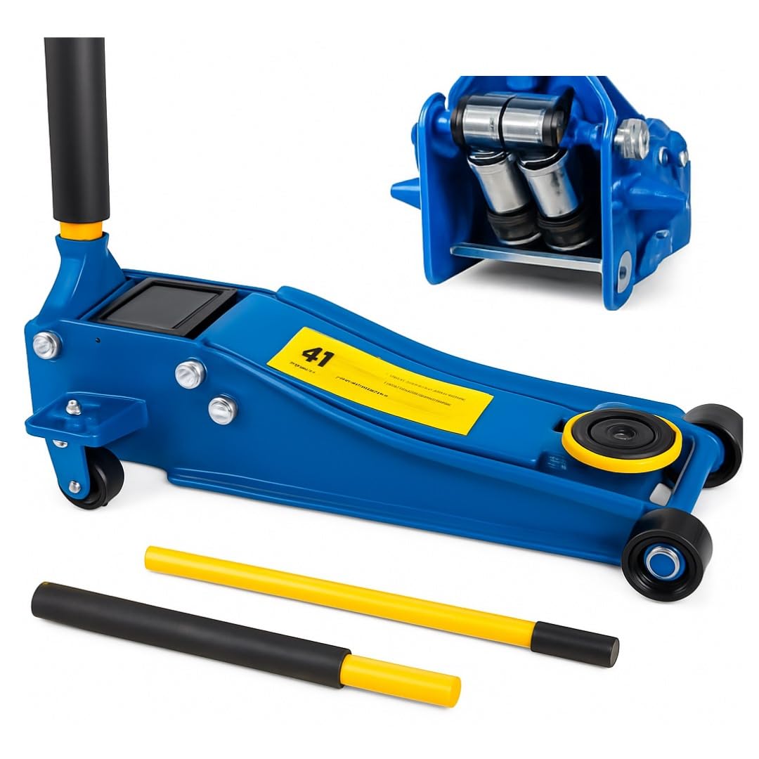 Maryse Cric Idraulico a Carrello Professionale 4 Ton – Sollevatore da Officina in Acciaio Rinforzato con Doppio Pistone – Altezza 145-500 mm, Valvola di Sicurezza, Ergonomica e Ruote Girevoli