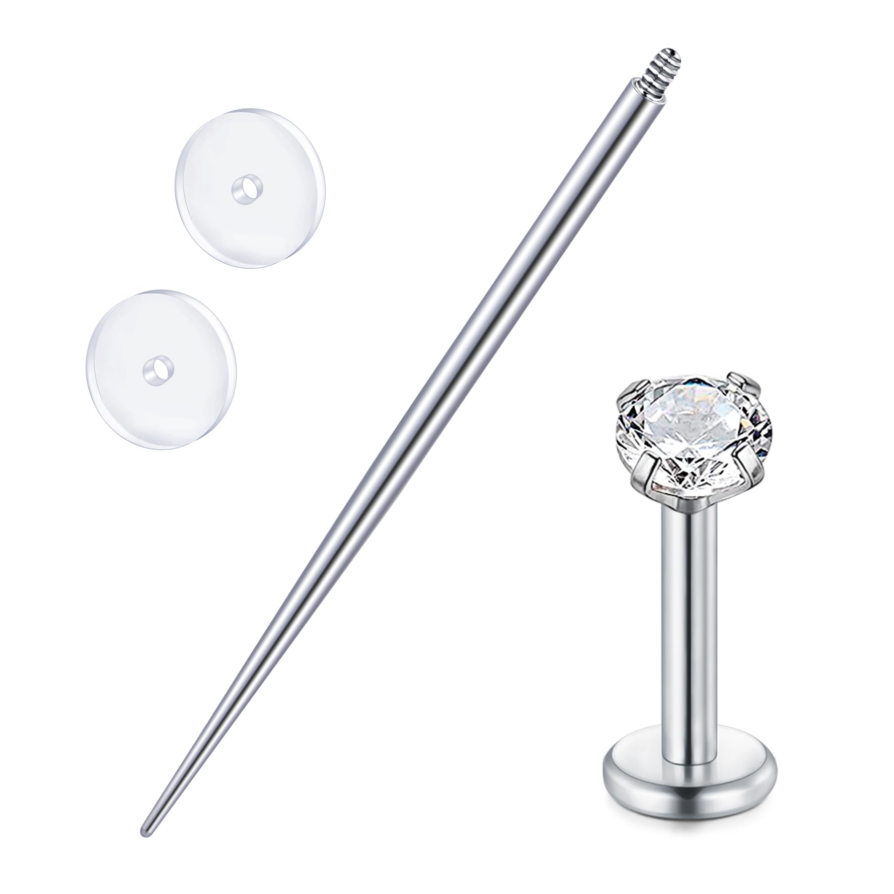 QWALIT Piercing Taper Threadless Piercing Changing Tool Piercing Taper Insertion Tool Piercing Threader Tool Flat Back Earring Applicator Tool Labret Titanium Threadless Insertion Pin 16g 18g 20g
