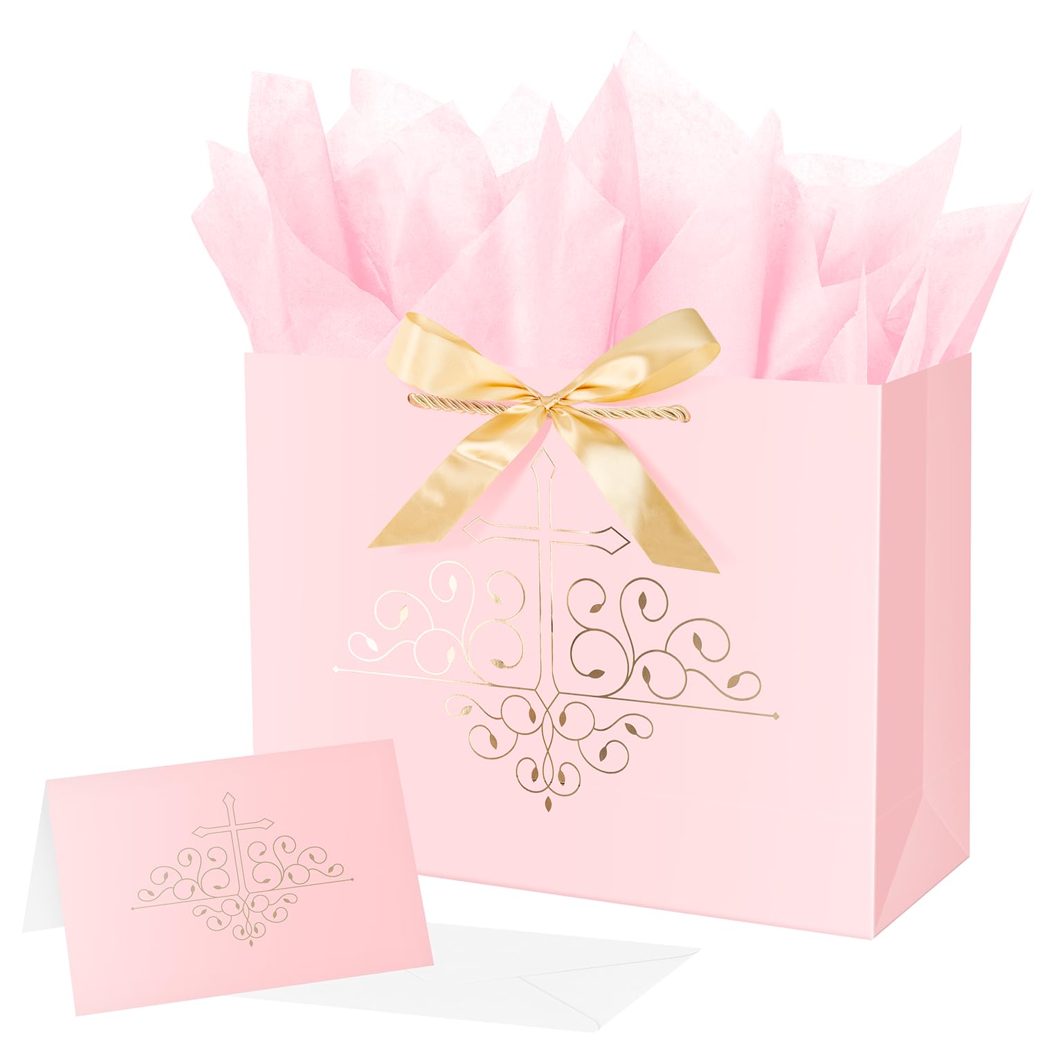 ysmile Baptism Gift Bag with Tissue Paper for Girl Boy 12.6"