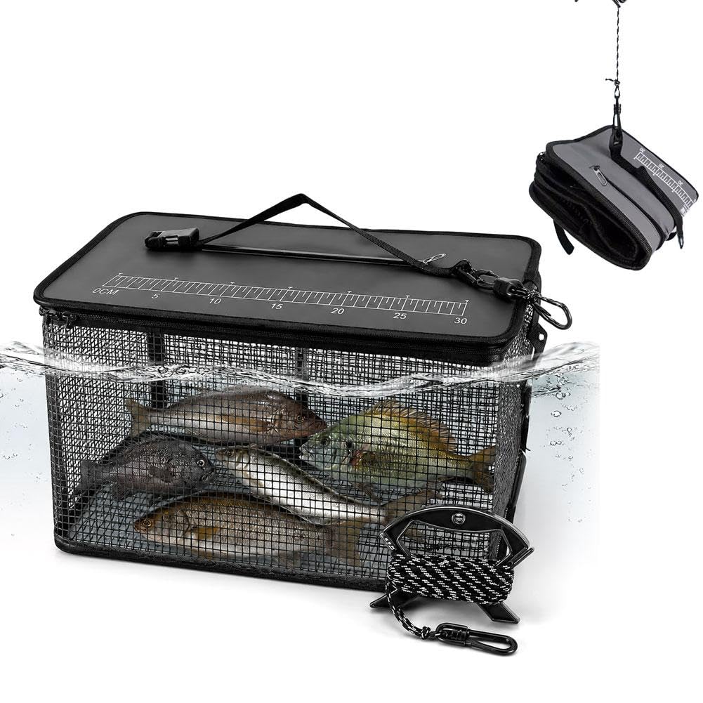 Portable Large Floating Fishing Basket for Live Caught Fish, Foldable Floating Net Cage for Live Caught Minnows Bait Bucket Minnow Trap