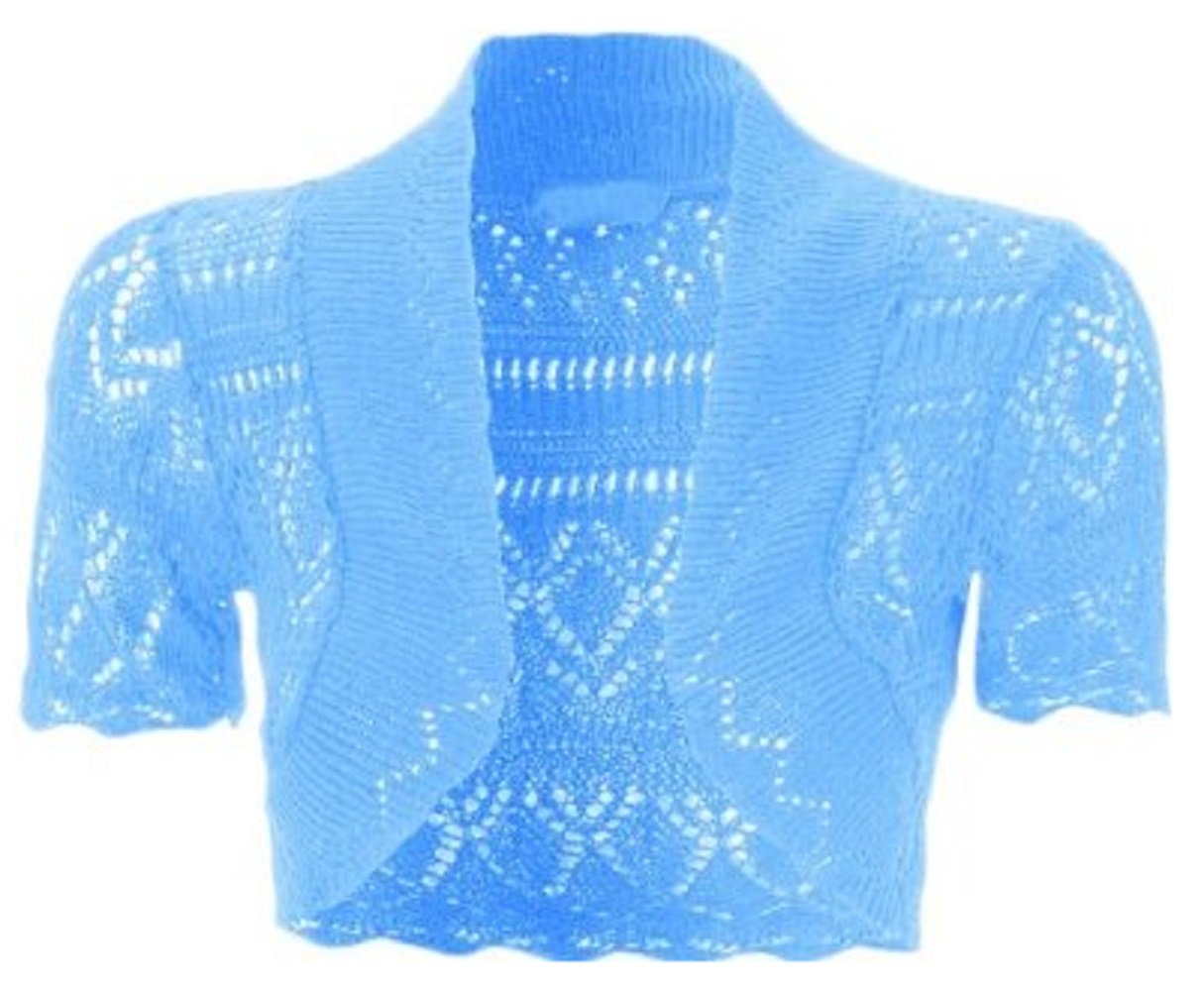 Crochet Shrug for Womens Knitted Bolero Shrugs Ladies Cap Sleeve Cardigan Tops Sky Blue-8-10