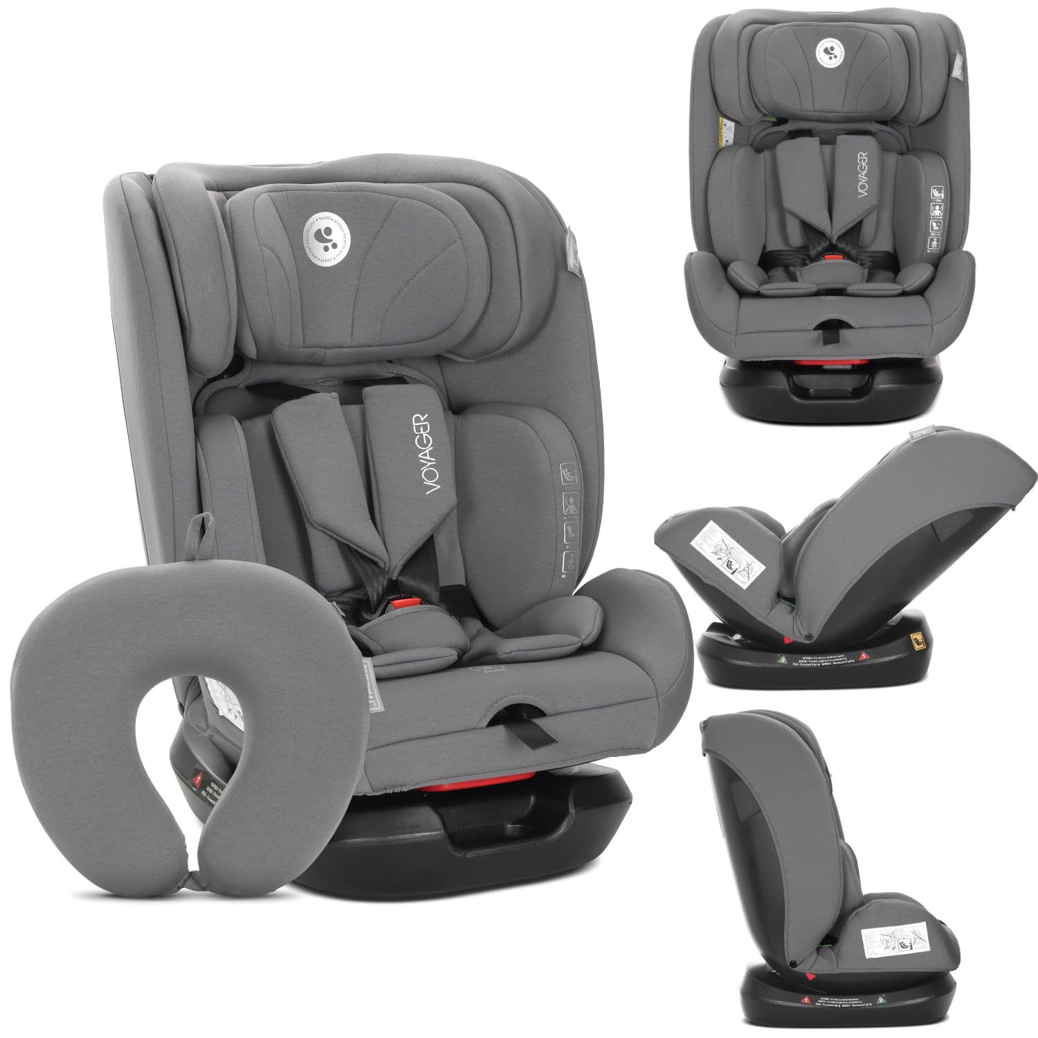 Lorelli Mitwachsender Kindersitz [Ohne Isofix] i-Size 40-150cm, Baby Autositz Voyager, Gruppe 0+/1/2/3, Autokindersitz ab Geburt bis 12 Jahre, 0-36 kg, Auto Babysitz ab Geburt, 5-Punkt-Gurt, Grau