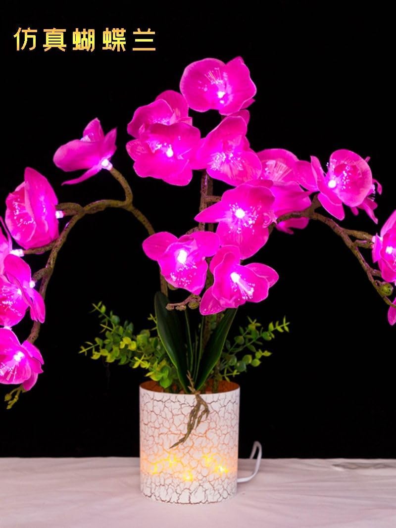 Ecqizer （ 新款 蝴蝶兰/高80CM ） Bonsai lily lamp fiber optic butterfly orchid LED colorful lotus lamp electric Buddha front lamp Buddha lamp modeling art lamp, 9113036678080