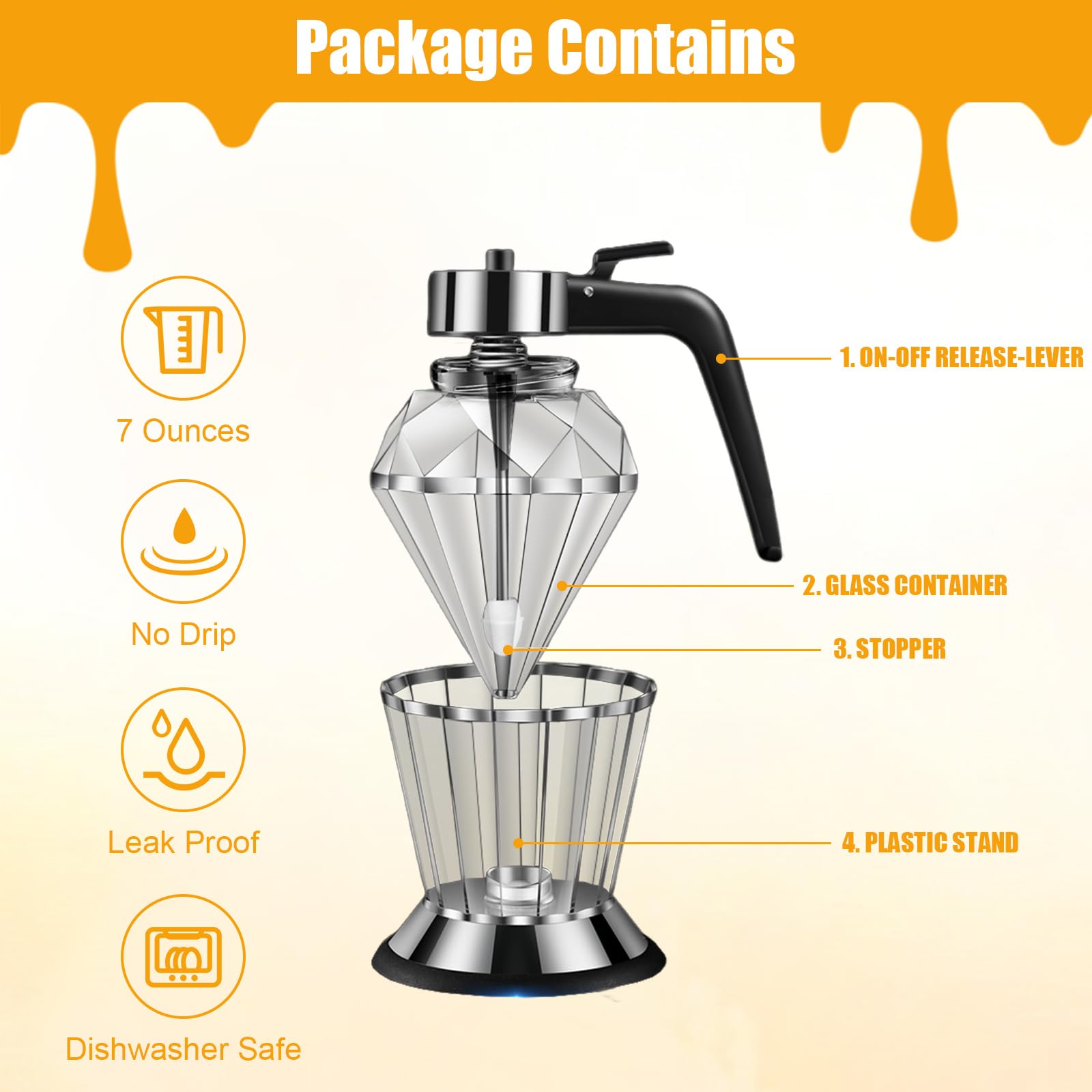 Mumisuto Dispenser Miele 200ml Antigoccia con Supporto, Contenitore in Vetro Trasparente con Maniglia per Conservare Sciroppo d'Acero, Salsa di Soia, Cucina Vino