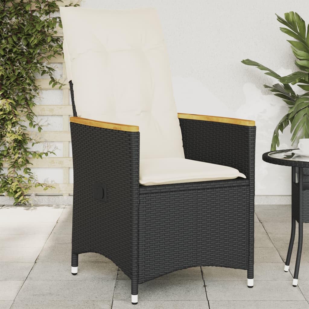 Poltrona reclinabile da giardino con cuscini in rattan sintetico nero sedie da esterno resistente alle intemperie, poltrone per terrazze, mobili da giardino, poltrone da giardino
