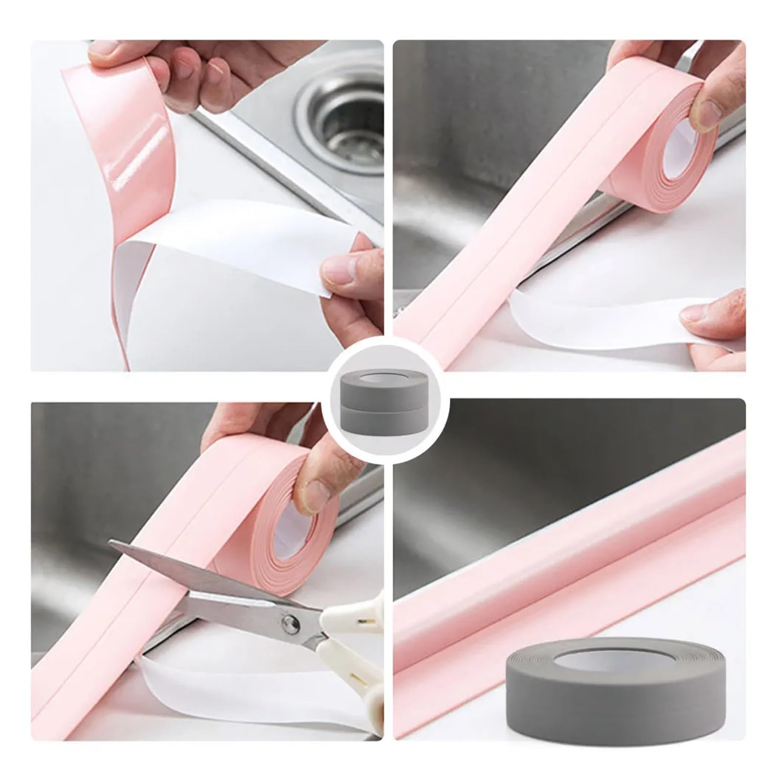 Nastro sigillante, Nastro Autoadesivo in PVC da 2 Rotoli for Adesivo Parete for Bagno di casa Bordo lavandino WC(Gray,3.2Mx36mm)