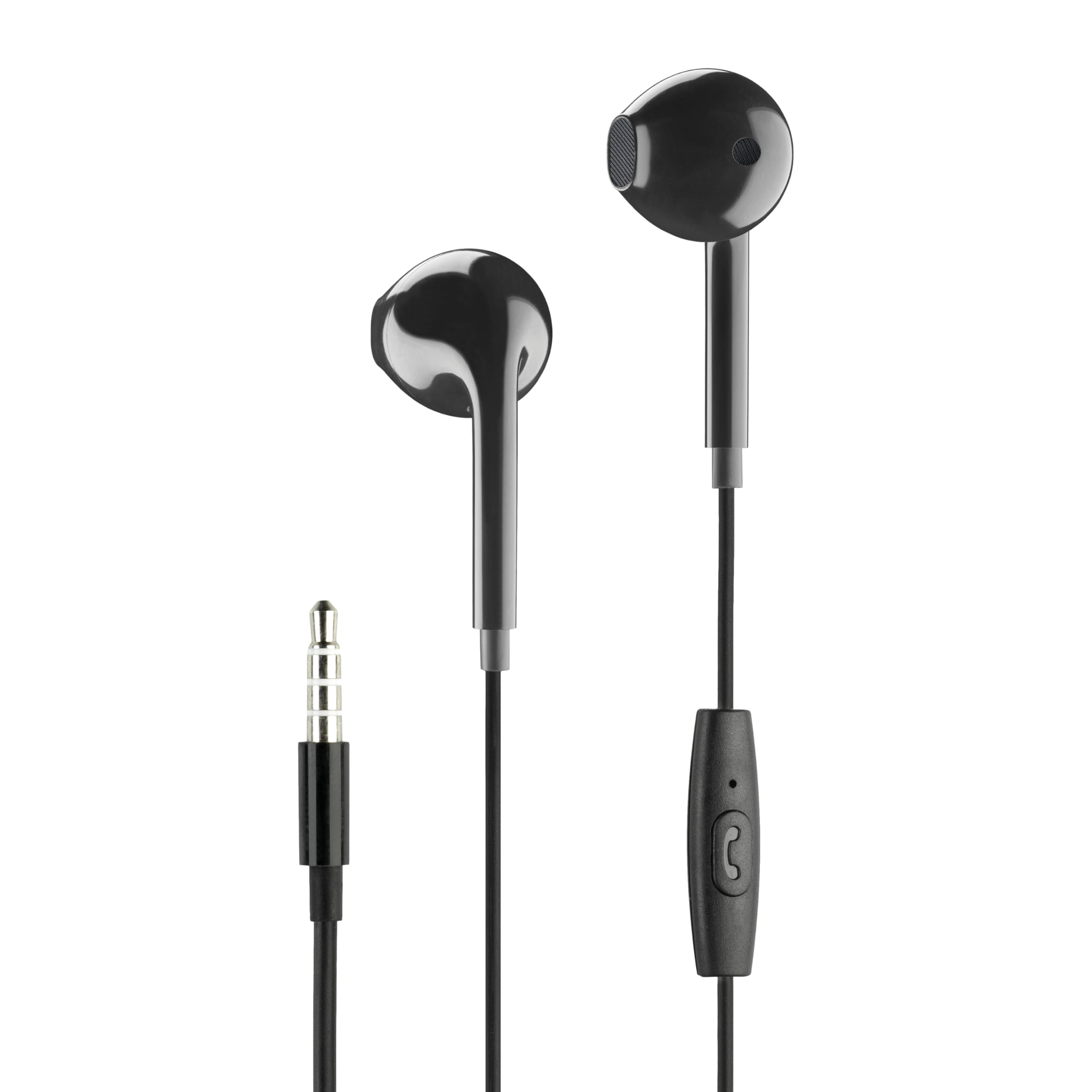 Music Sound | Fullcolor Capsule Wired Headphones | Wired Capsule Headphones and Built-in Microphone - 3.5mm Jack - 1.2m Anti-Tangle Cable - Black