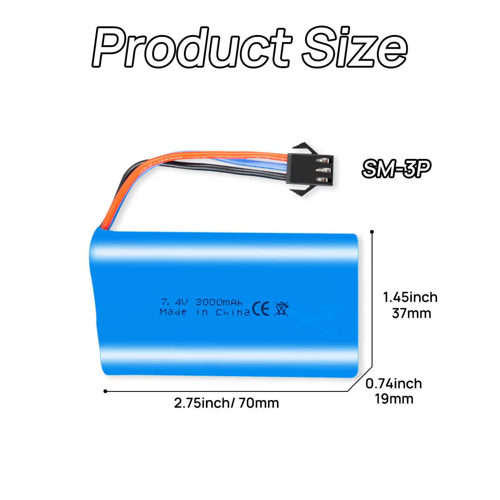 2 batterie da 7,4 V 3000 mAh 15C SM-3P con spina SM3P 2S, batteria ricaricabile con 2 caricatori USB, adatta per giocattoli RC, auto, camion e carro armato radiocomandato.