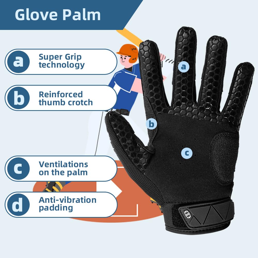 Seibertron S.P.B.G 2.0 Gants de Baseball/Softball Batting Super Grip Protecteur Finger Fit Adulte Junior
